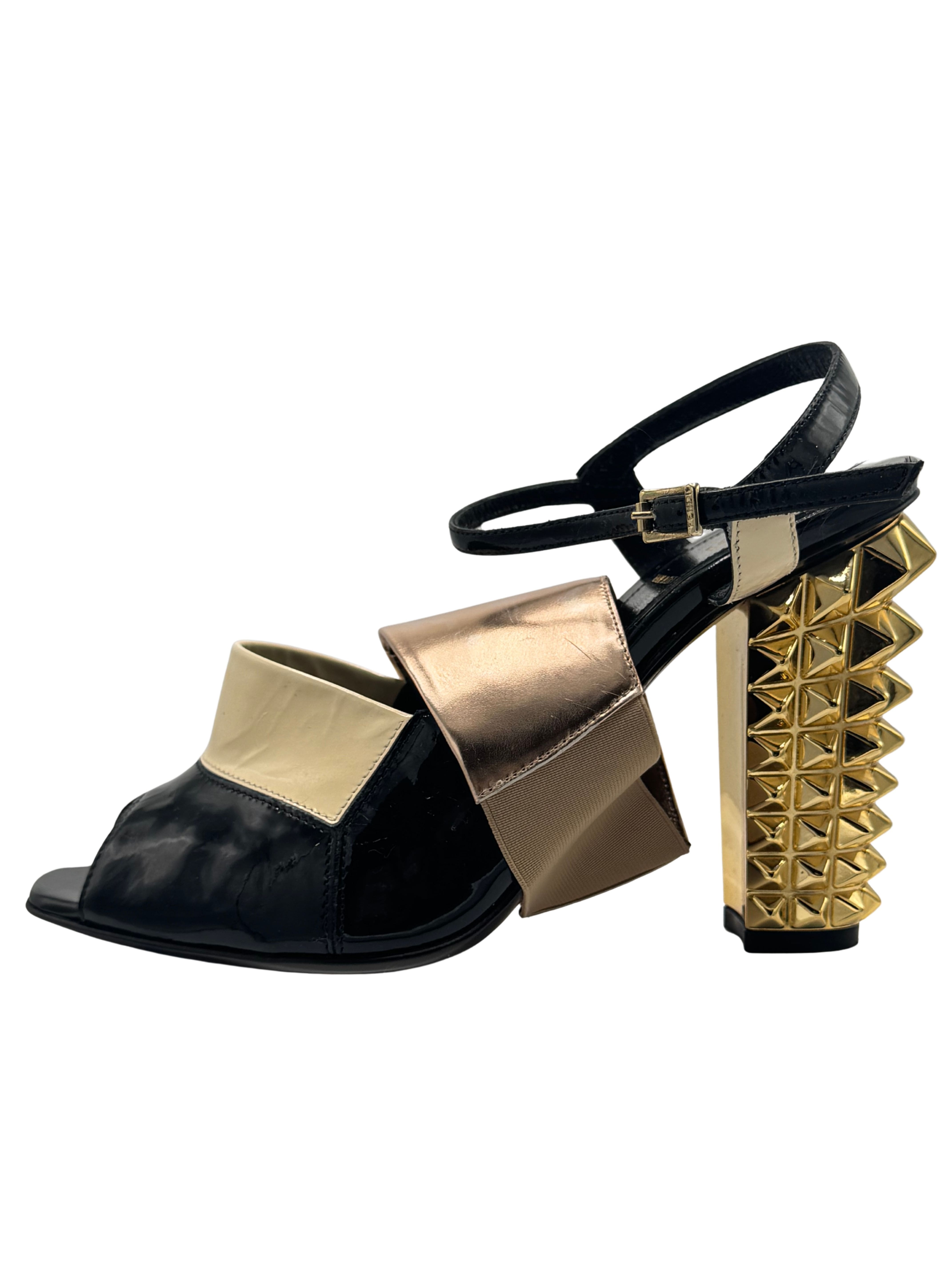 Fendi Runway Studded Mirrored Leather Heels Fendi