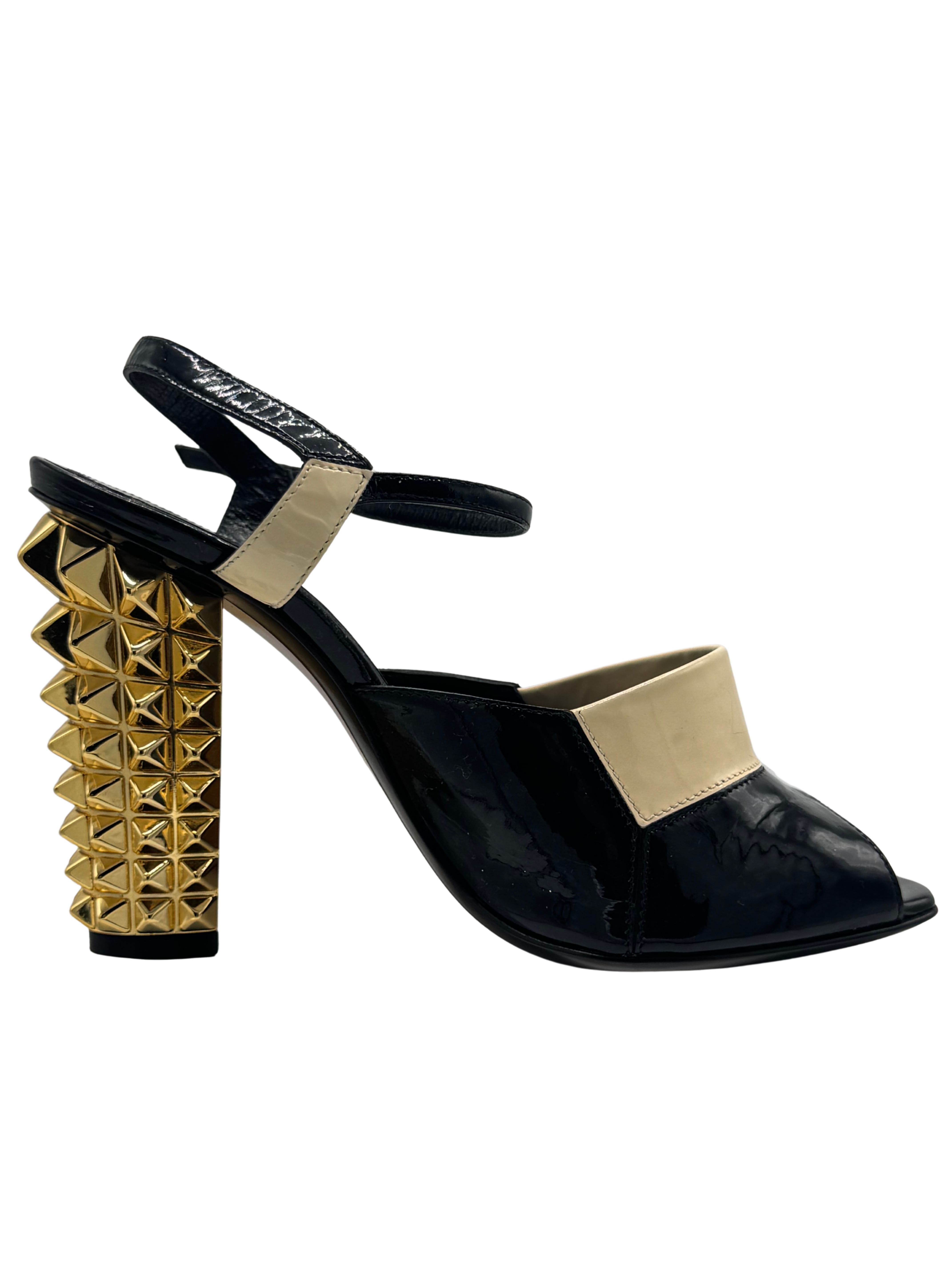 Fendi Runway Studded Mirrored Leather Heels Fendi
