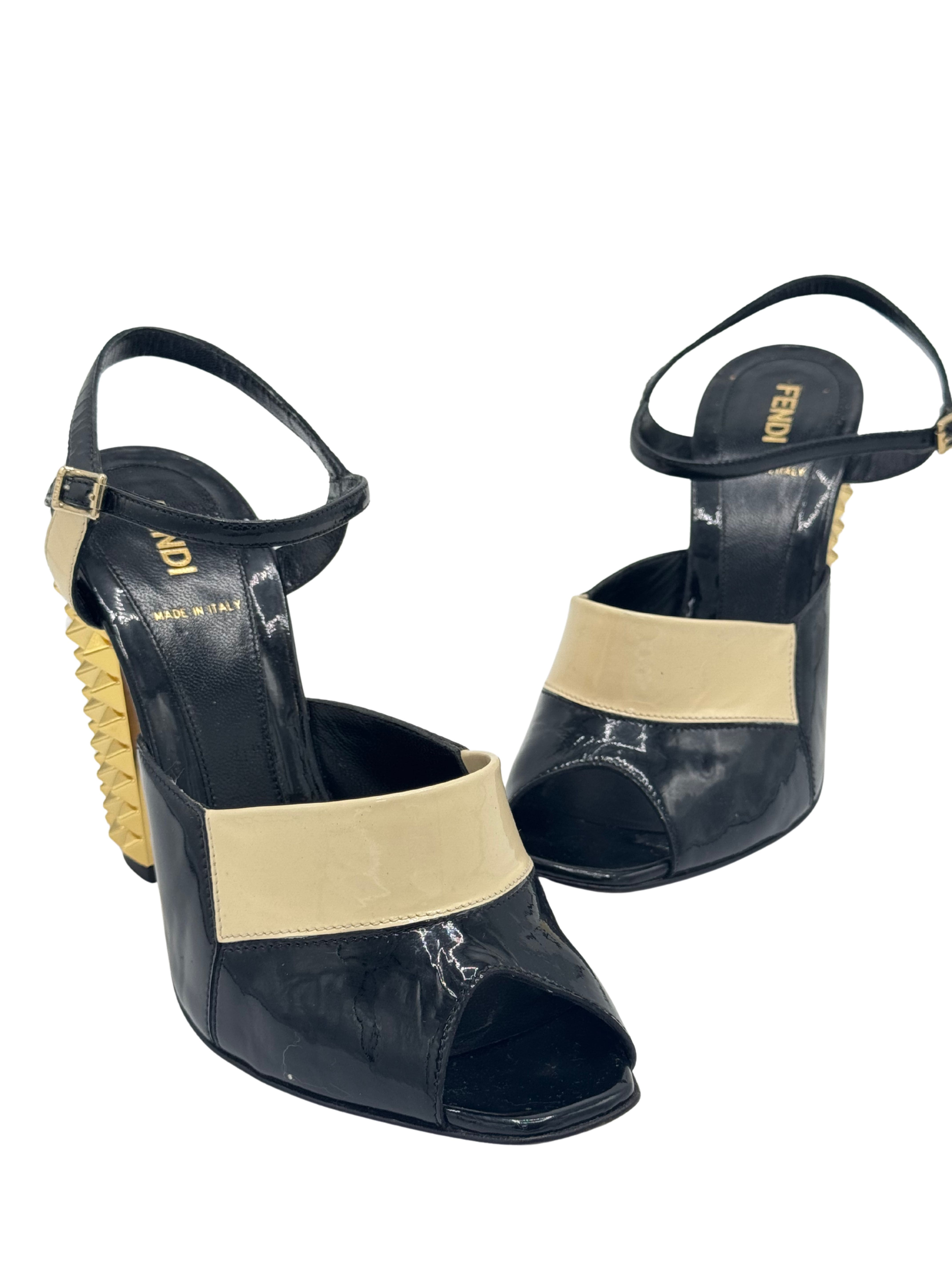 Fendi Runway Studded Mirrored Leather Heels Fendi