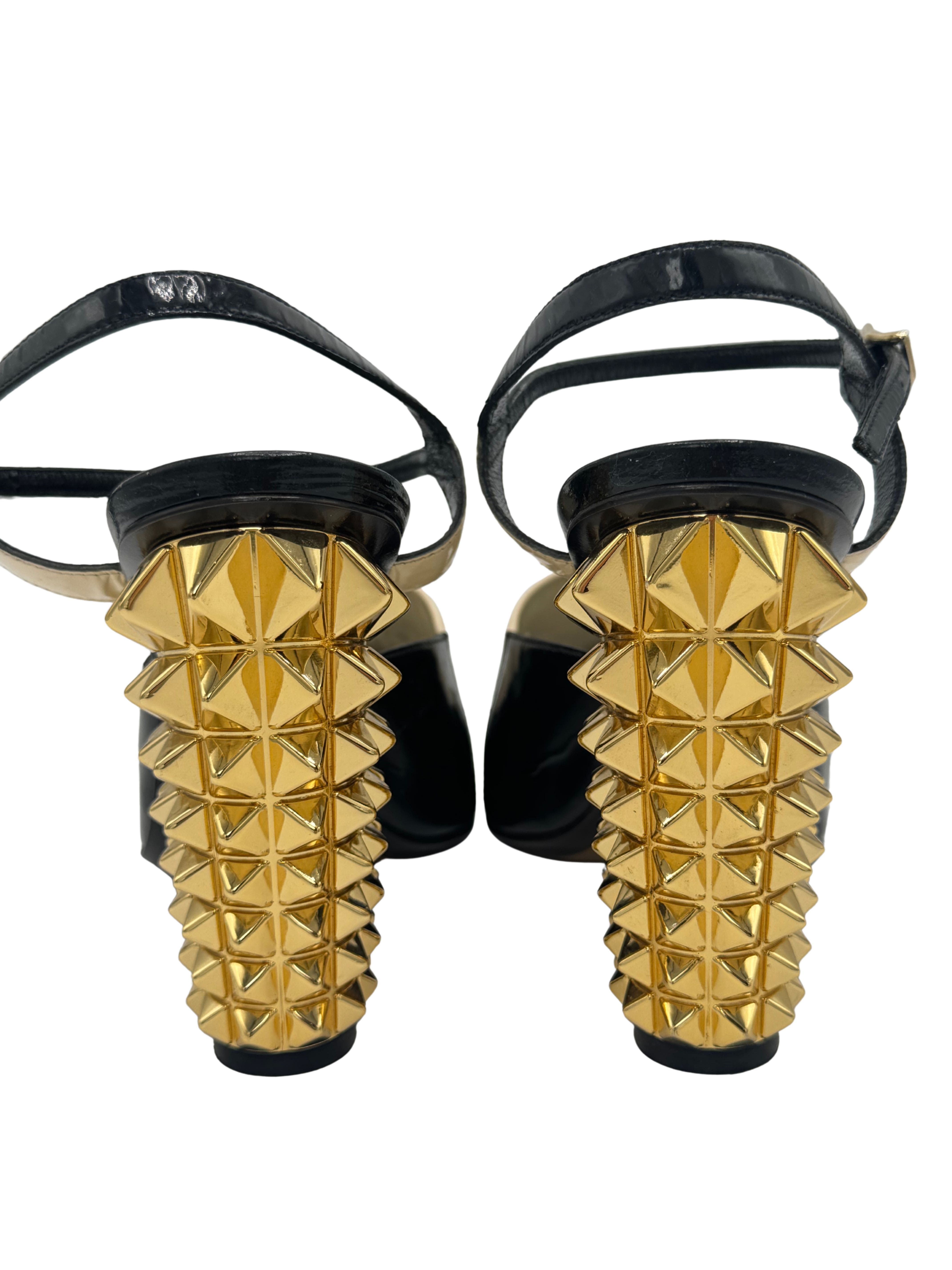 Fendi Runway Studded Mirrored Leather Heels Fendi