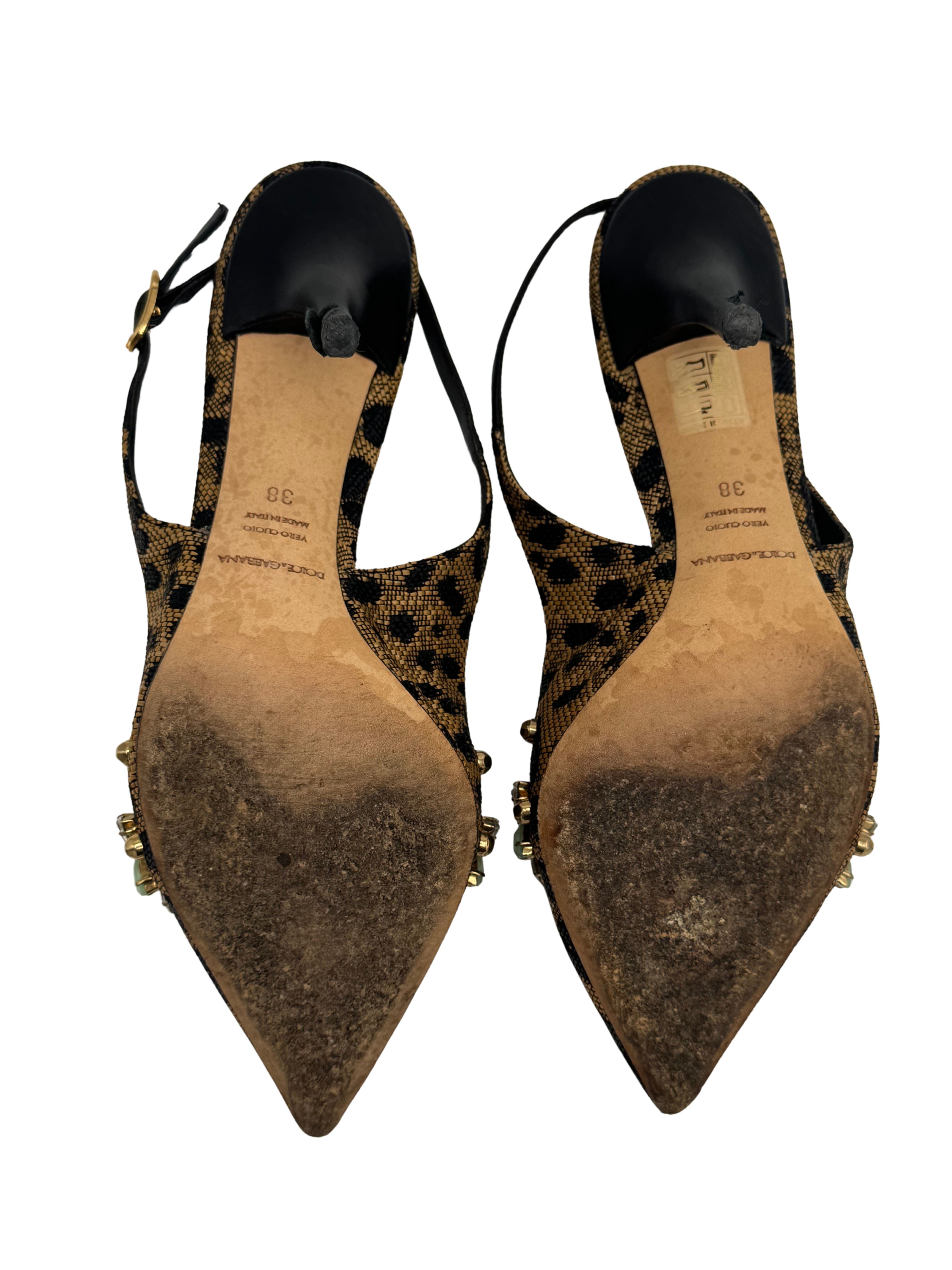 WOMEN'S Dolce & Gabbana Crystal Embellished Slingback Heels - Leopard