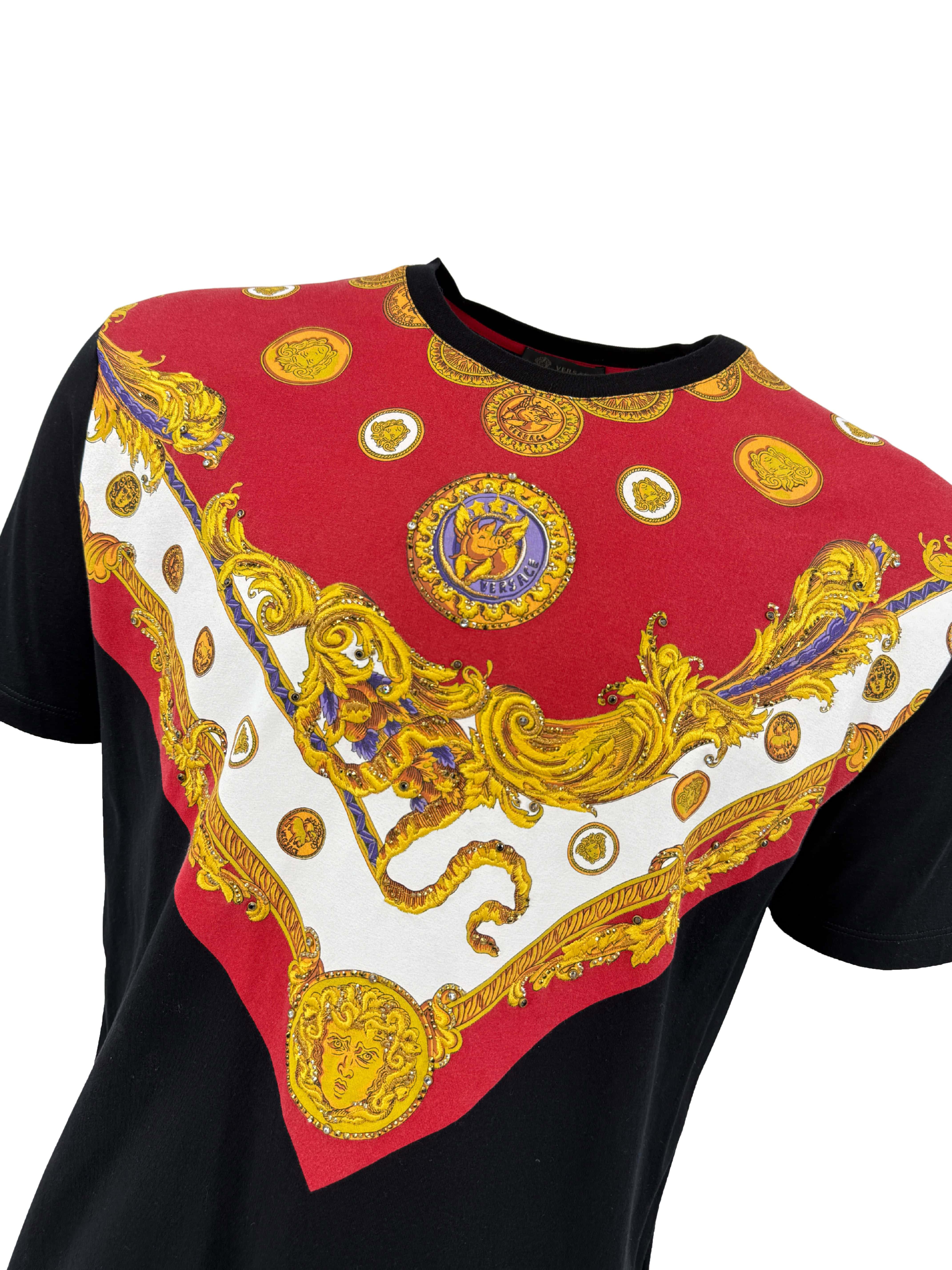 Versace Medusa Sequin Embellished T-Shirt - Black