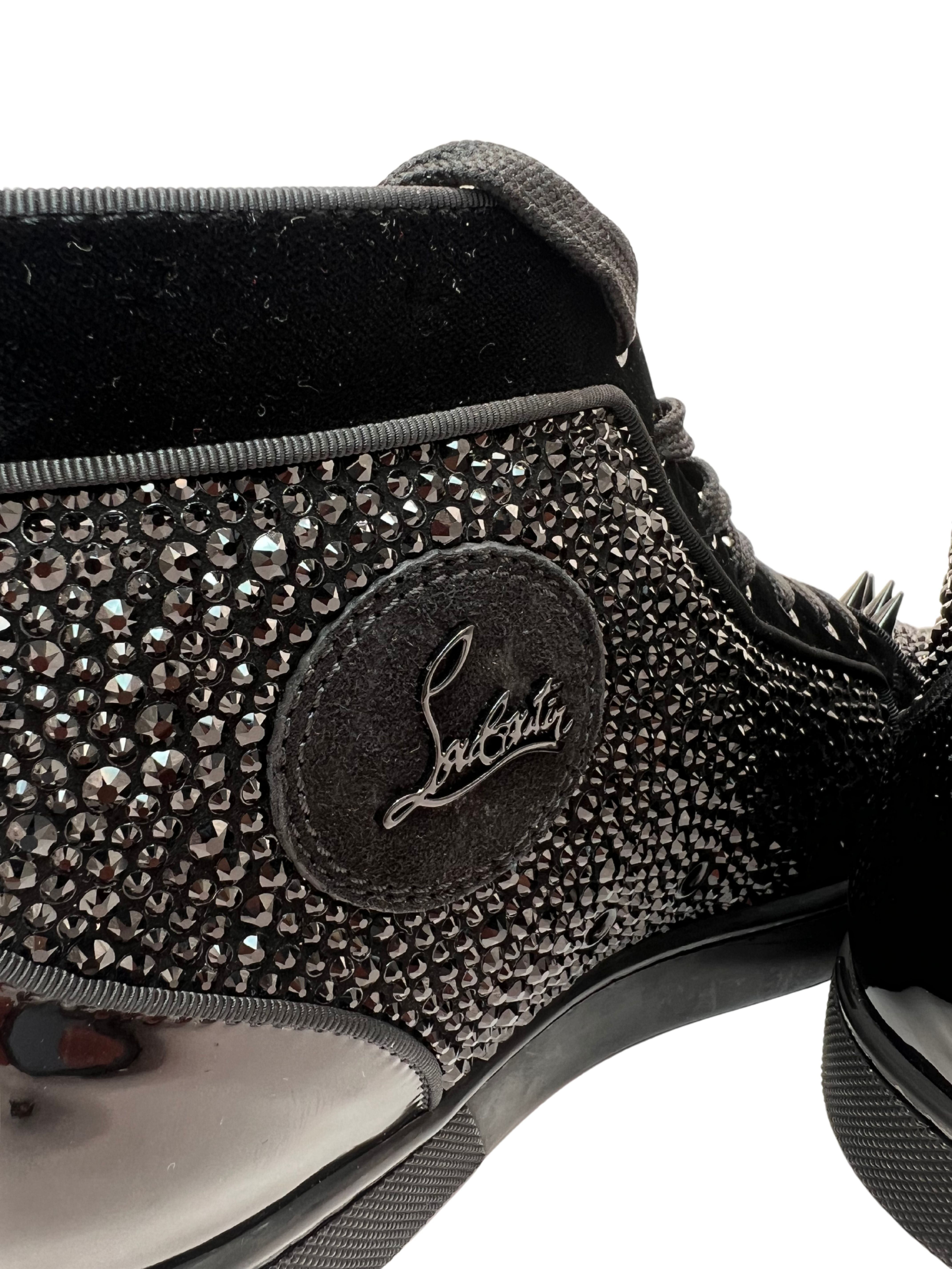 Christian Louboutin Louis Spikes Crystals Flat High-Top Sneakers - Black (Unused) Christian Louboutin