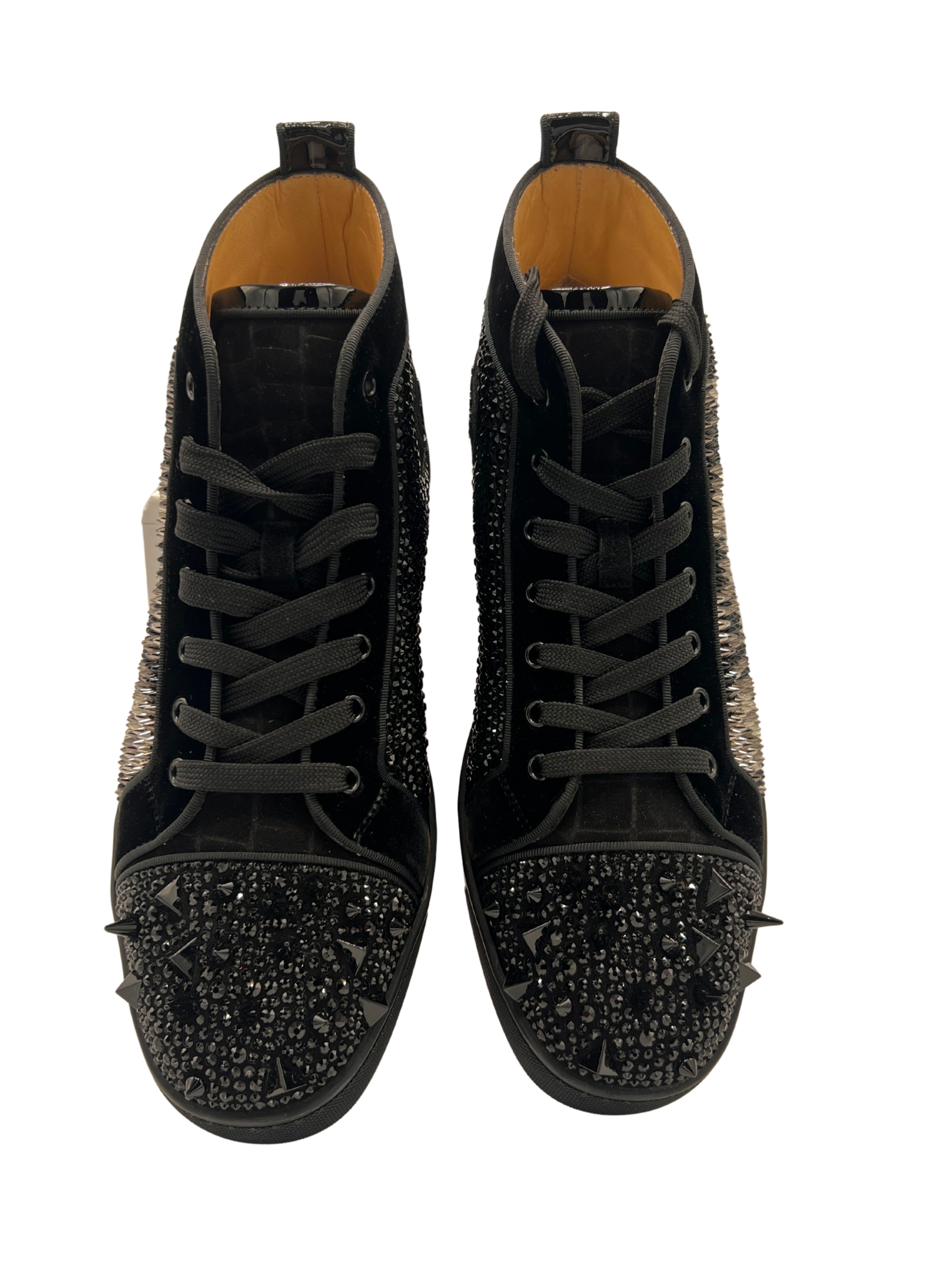 Christian Louboutin Louis Spikes Crystals Flat High-Top Sneakers - Black (Unused) Christian Louboutin