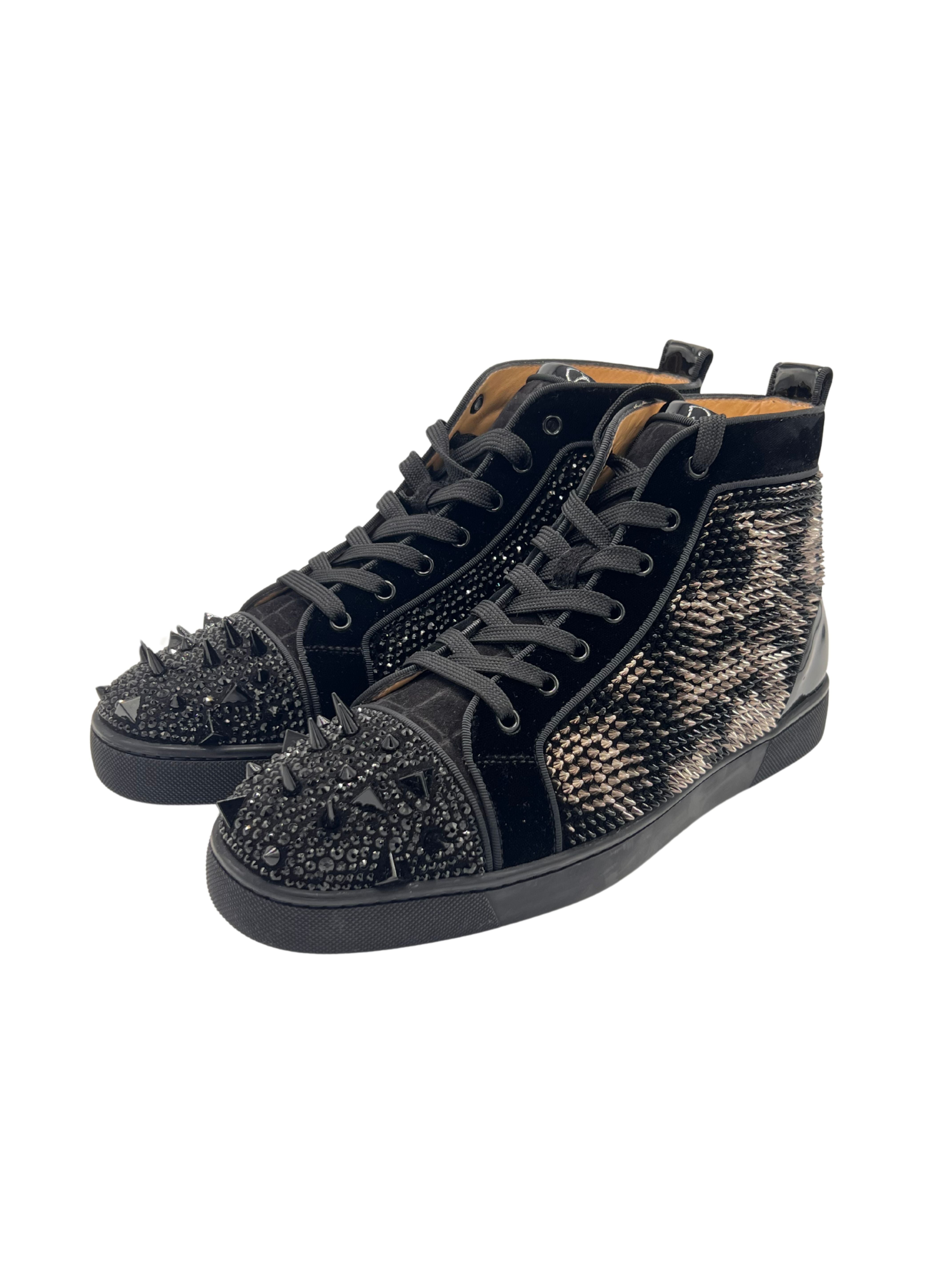 Christian Louboutin Louis Spikes Crystals Flat High-Top Sneakers - Black (Unused) Christian Louboutin