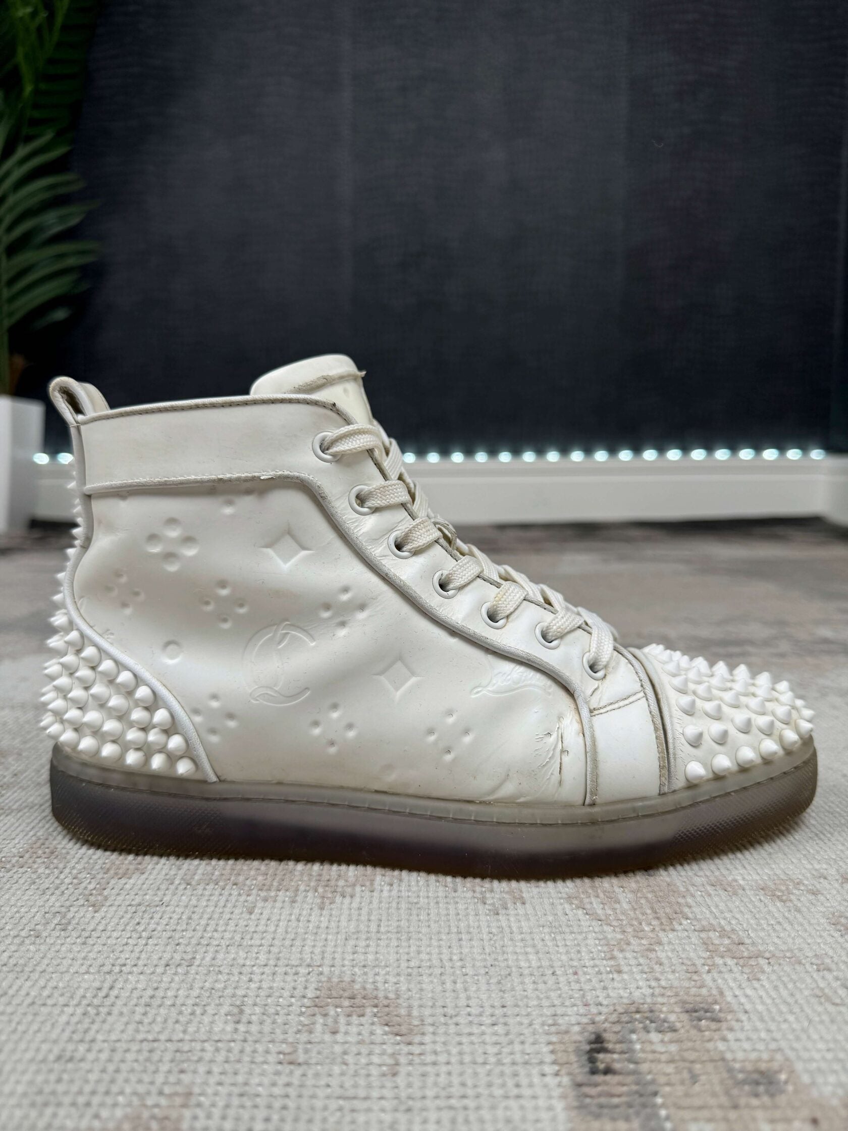 Christian Louboutin Flat Calf Leather Spikes - White