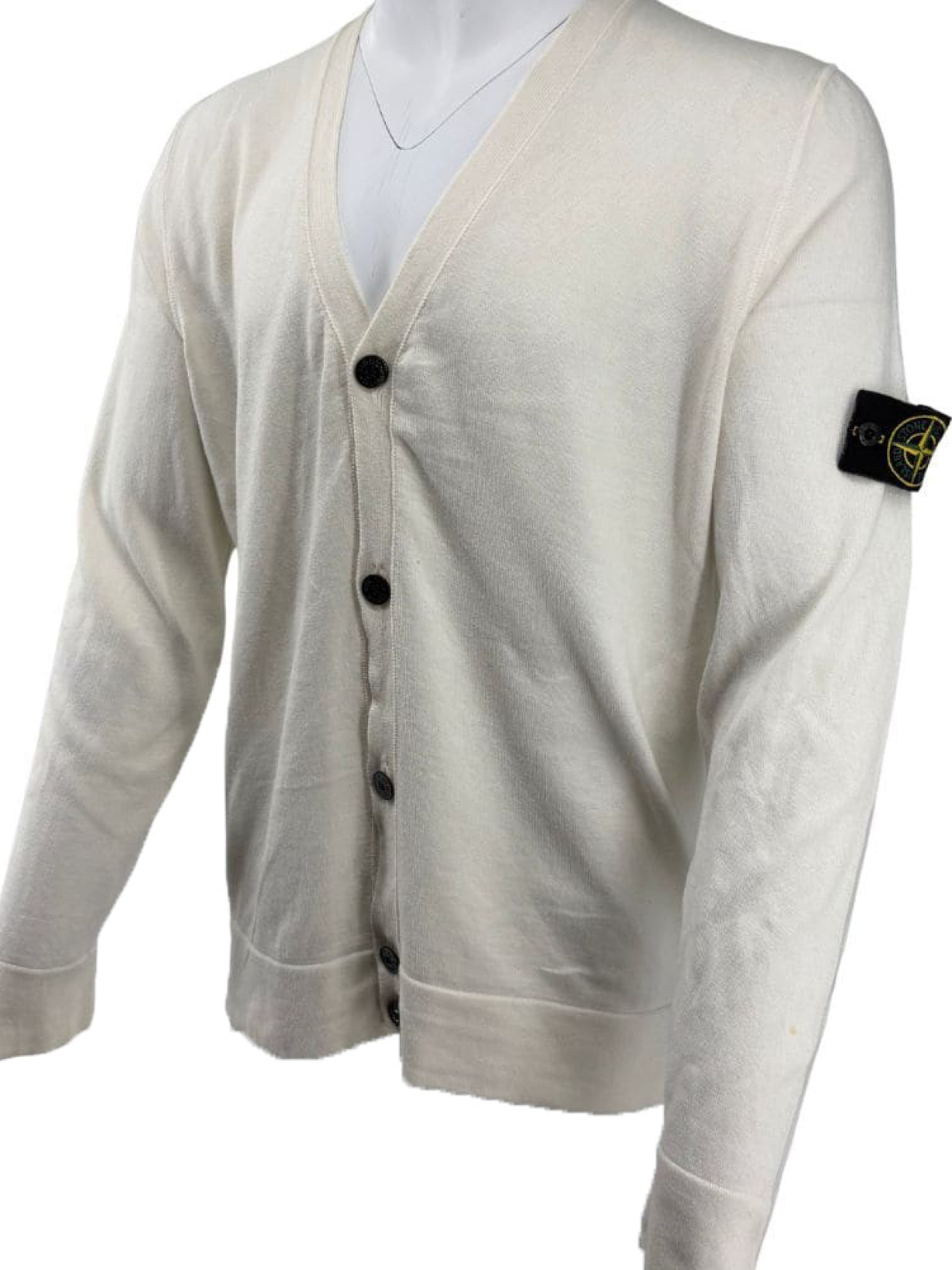 Stone Island Raw Hand Cotton Knitted Cardigan - White Stone Island