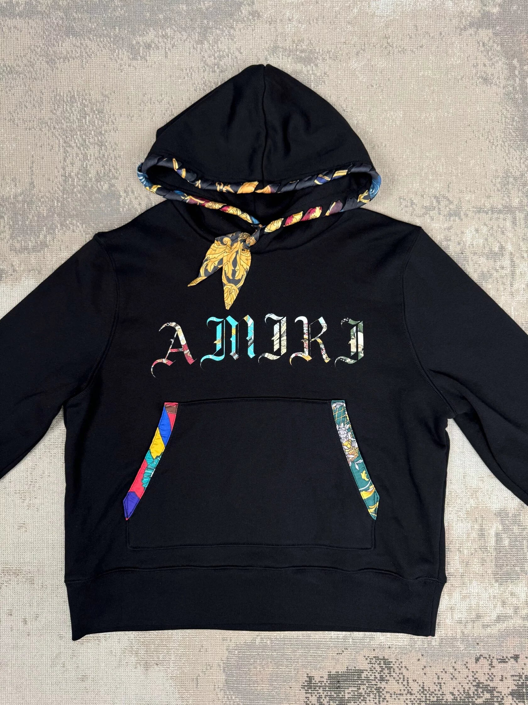 Amiri Scarf Trimmed Logo Printed Hoodie - Black (Unused) Amiri