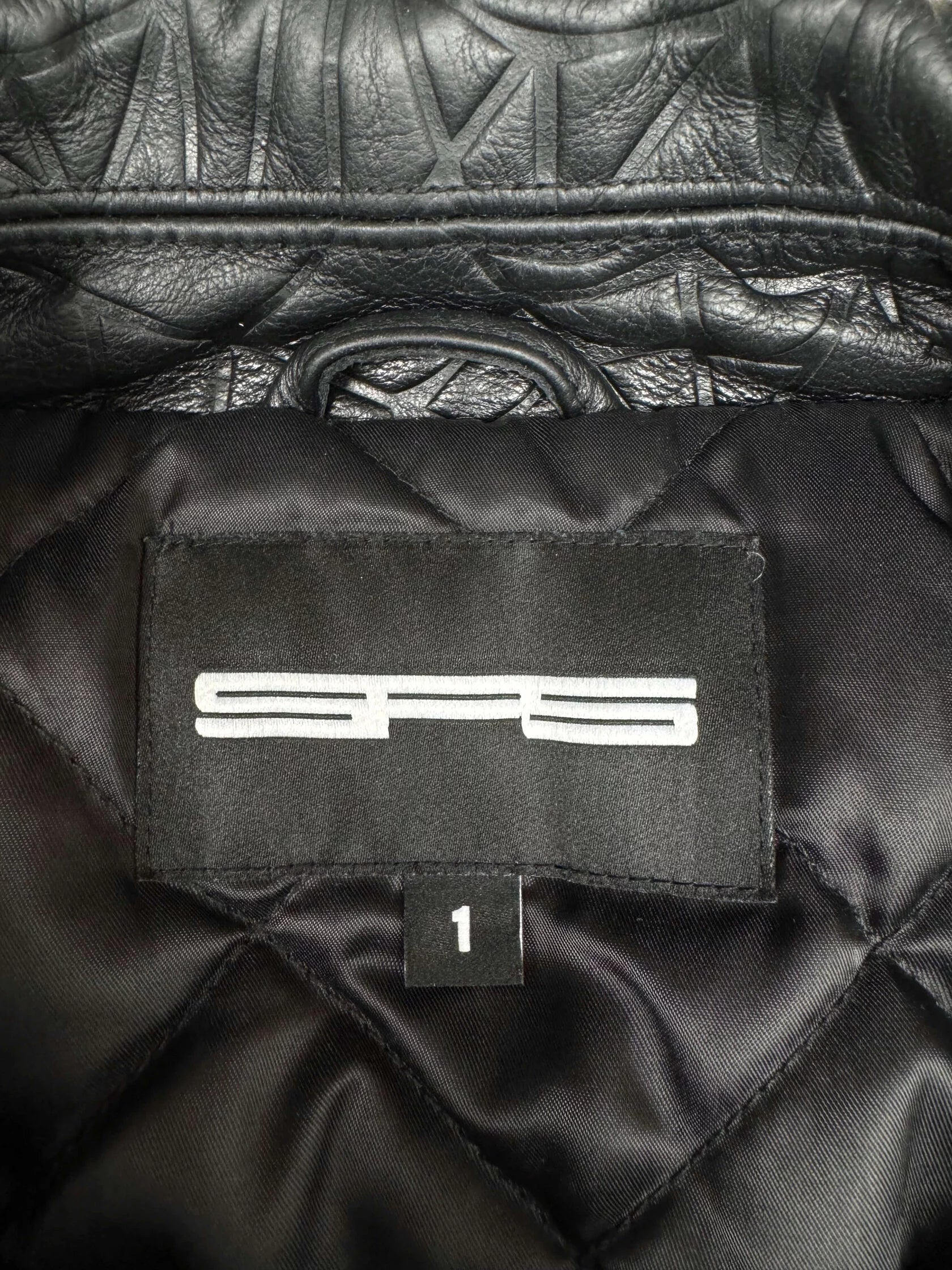 Sp5der Debossed Web Leather Jacket - Black