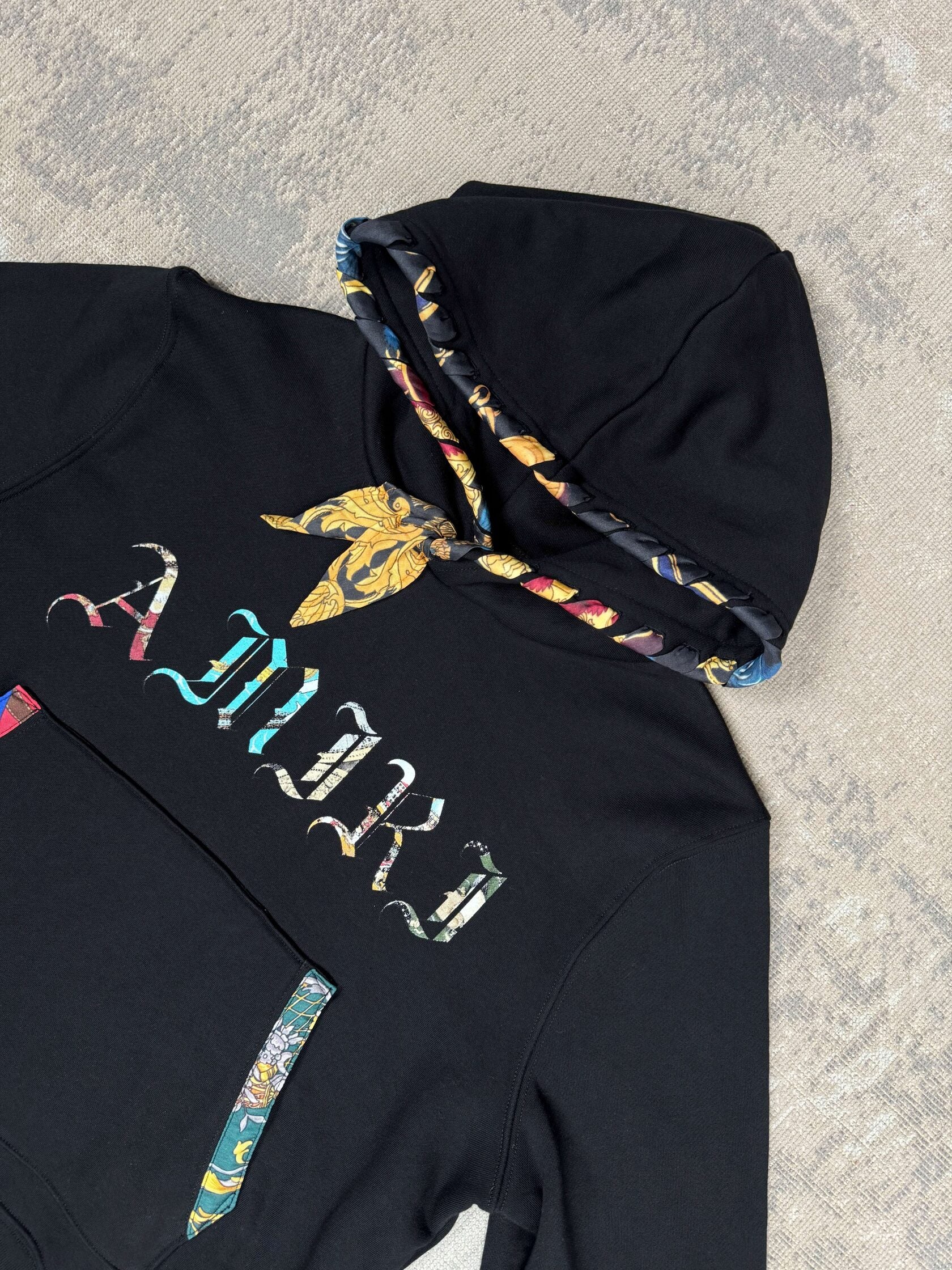 Amiri Scarf Trimmed Logo Printed Hoodie - Black (Unused) Amiri