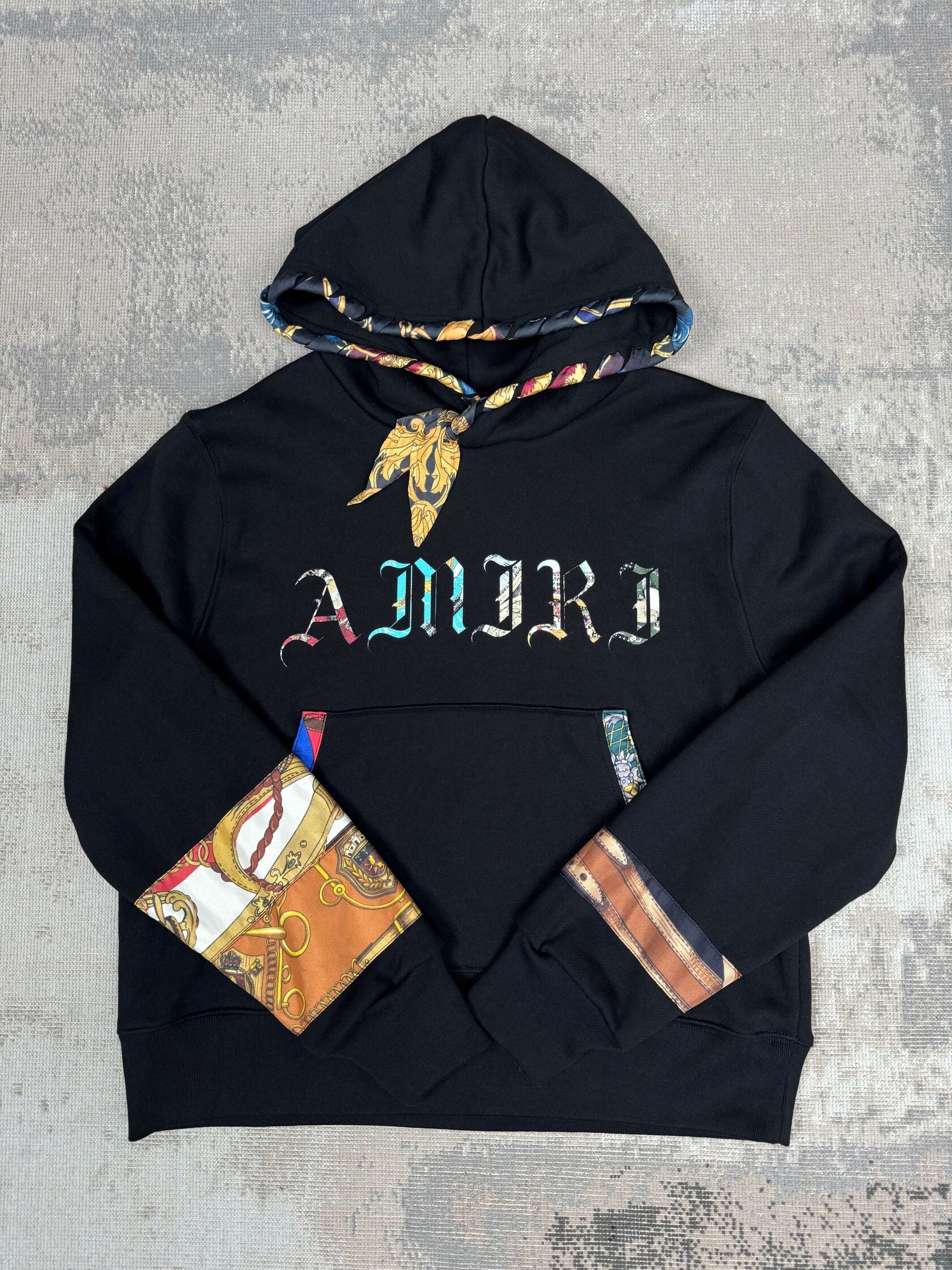 Amiri Scarf Trimmed Logo Printed Hoodie - Black (Unused) Amiri