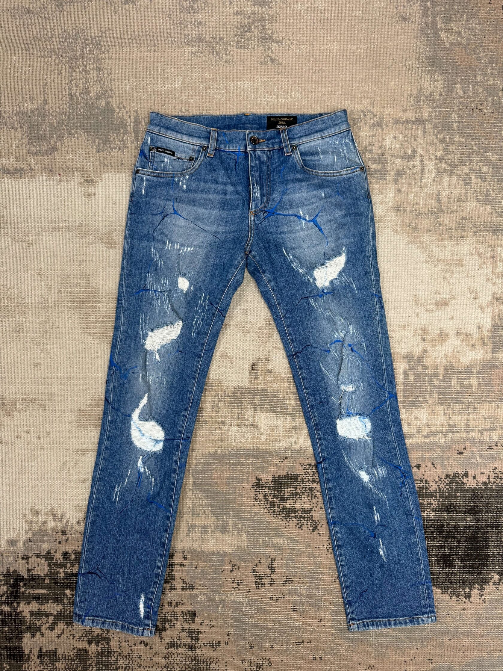 Dolce & Gabbana Graphic Distressed Jeans - Blue Denim (Unused)