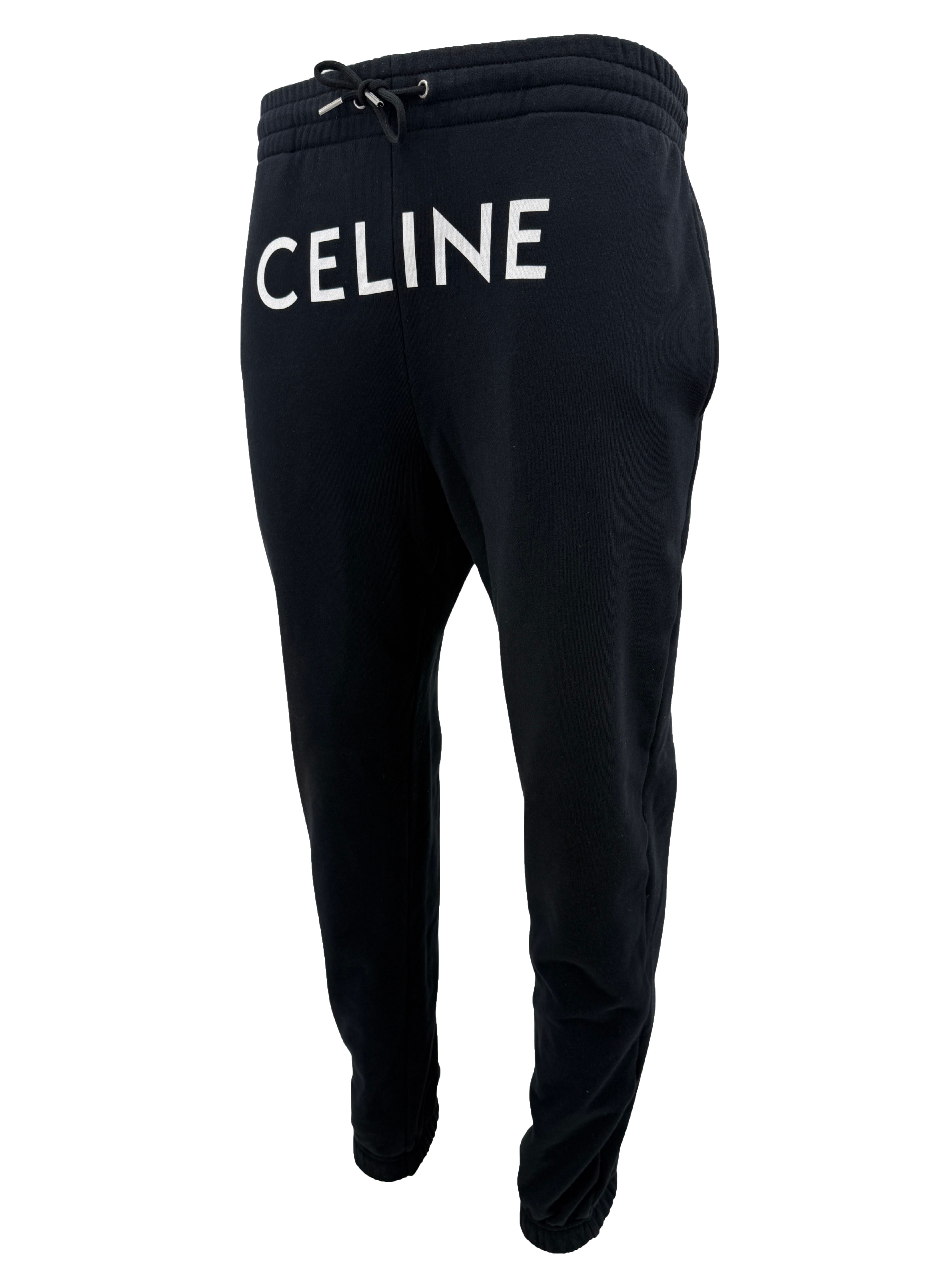 Celine Homme Logo Cotton Joggers - Black