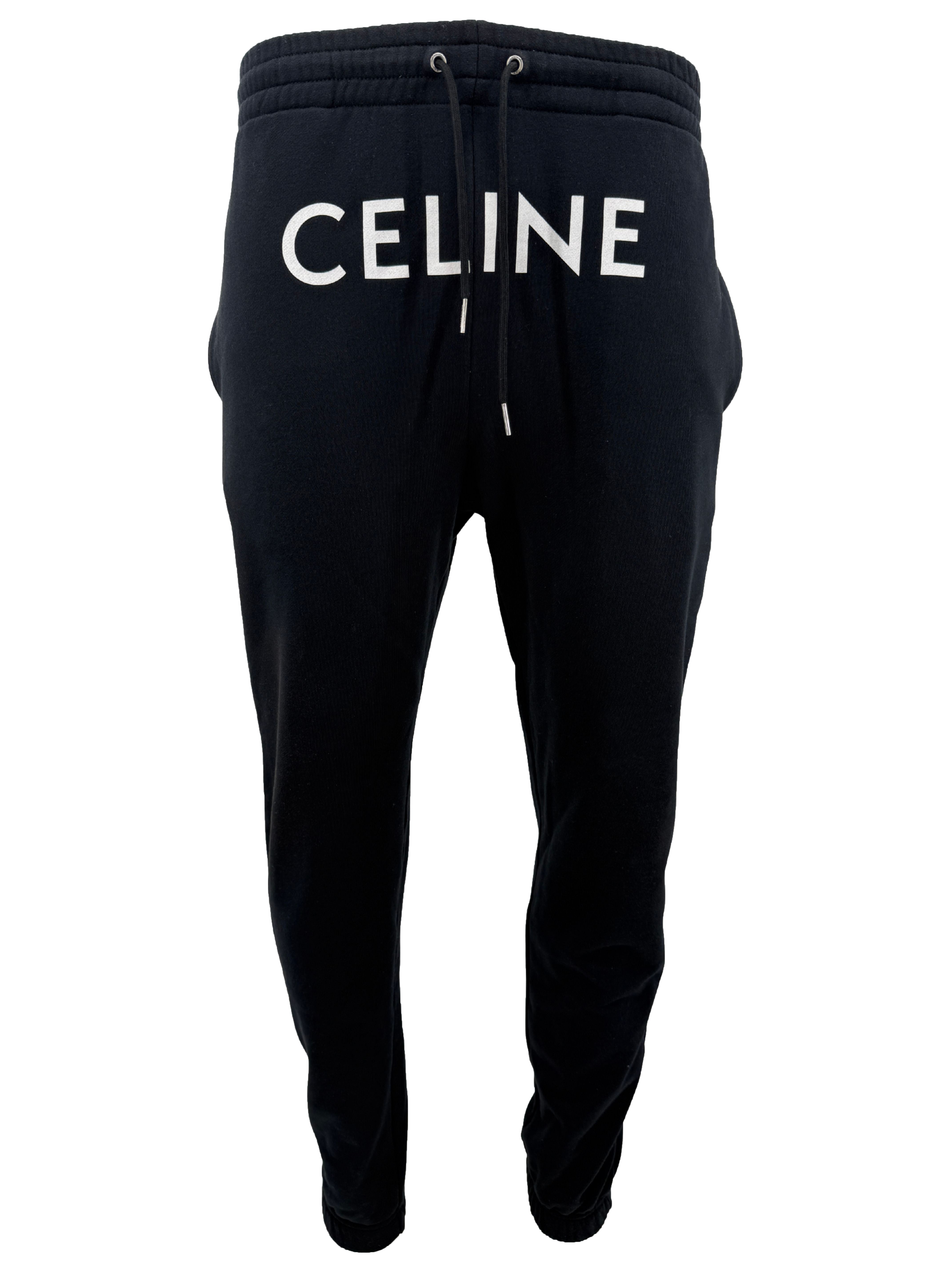 Celine Homme Logo Cotton Joggers - Black