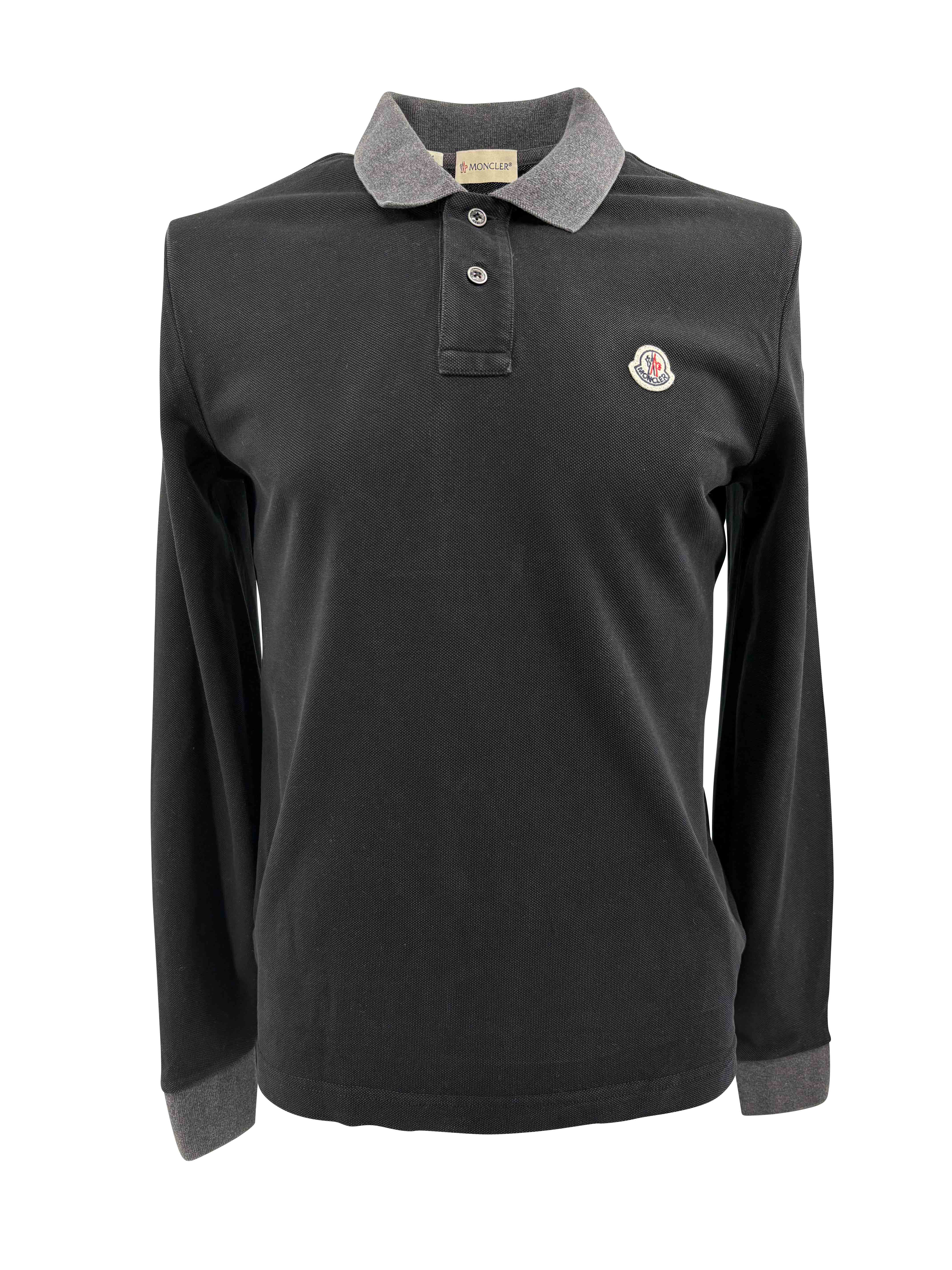 Moncler Maglia Manica Lunga Long Sleeved Polo Shirt - Black Moncler