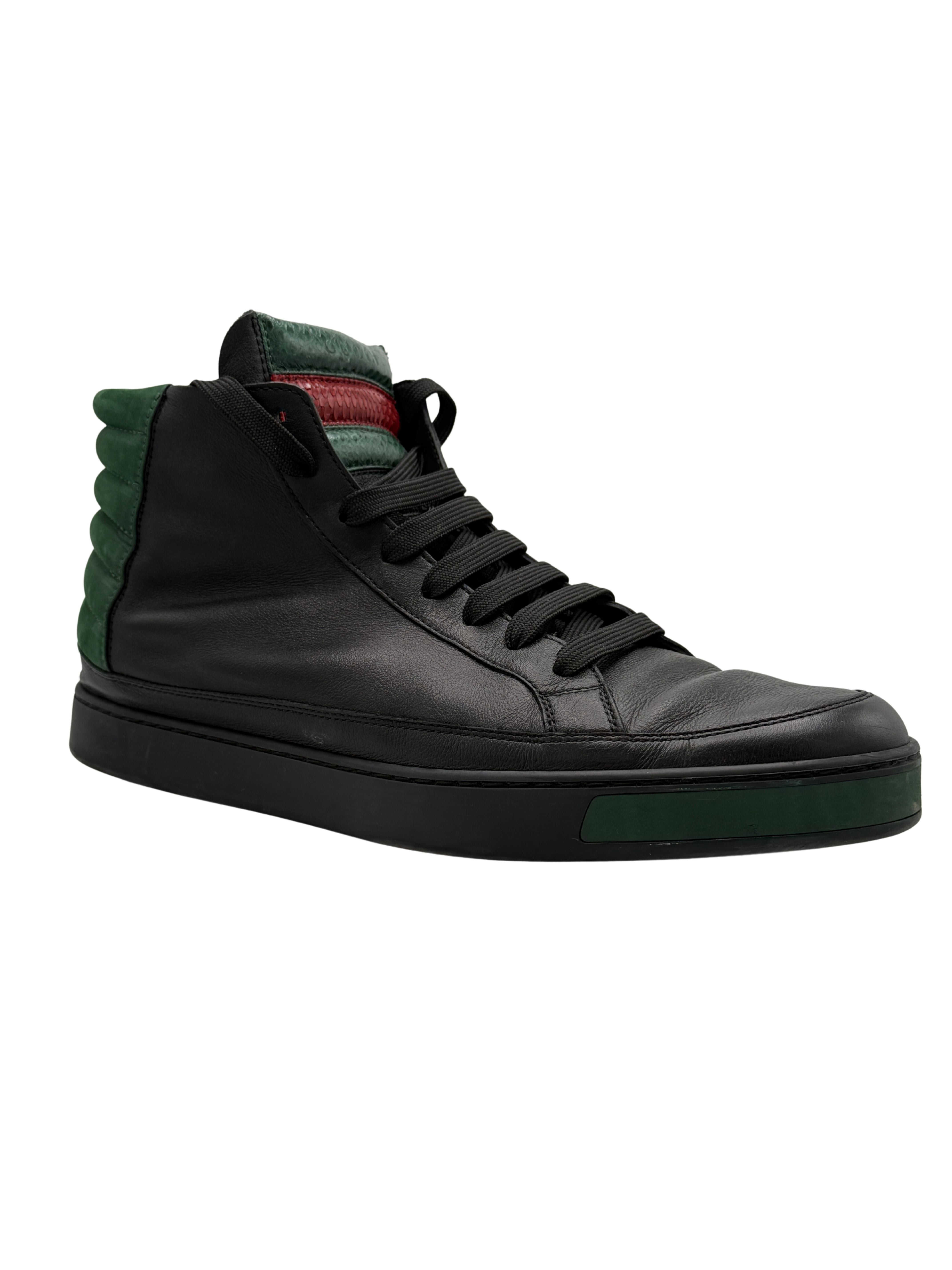 Gucci Leather High Top Trainers - Black/Green Gucci
