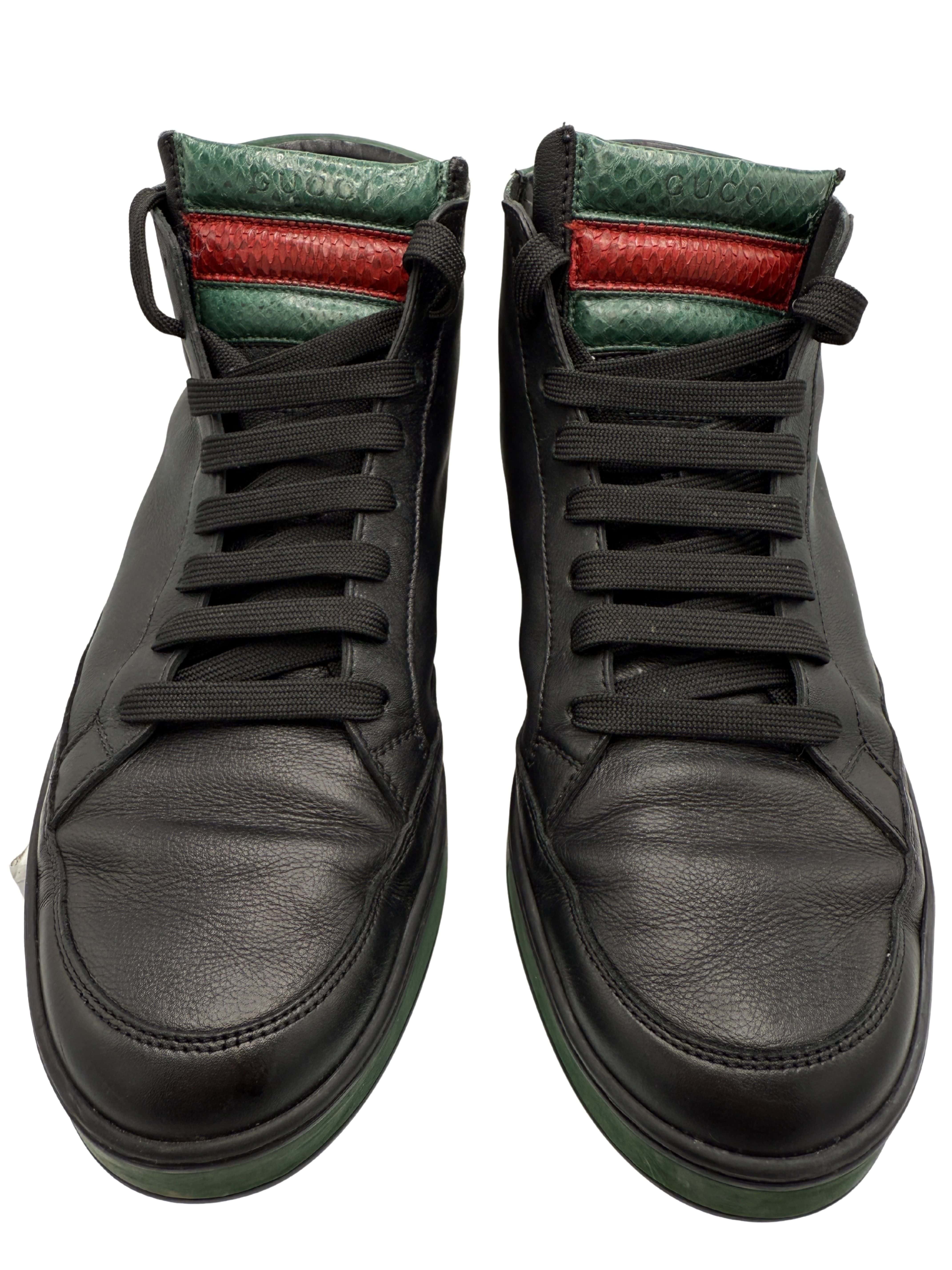 Gucci Leather High Top Trainers - Black/Green Gucci