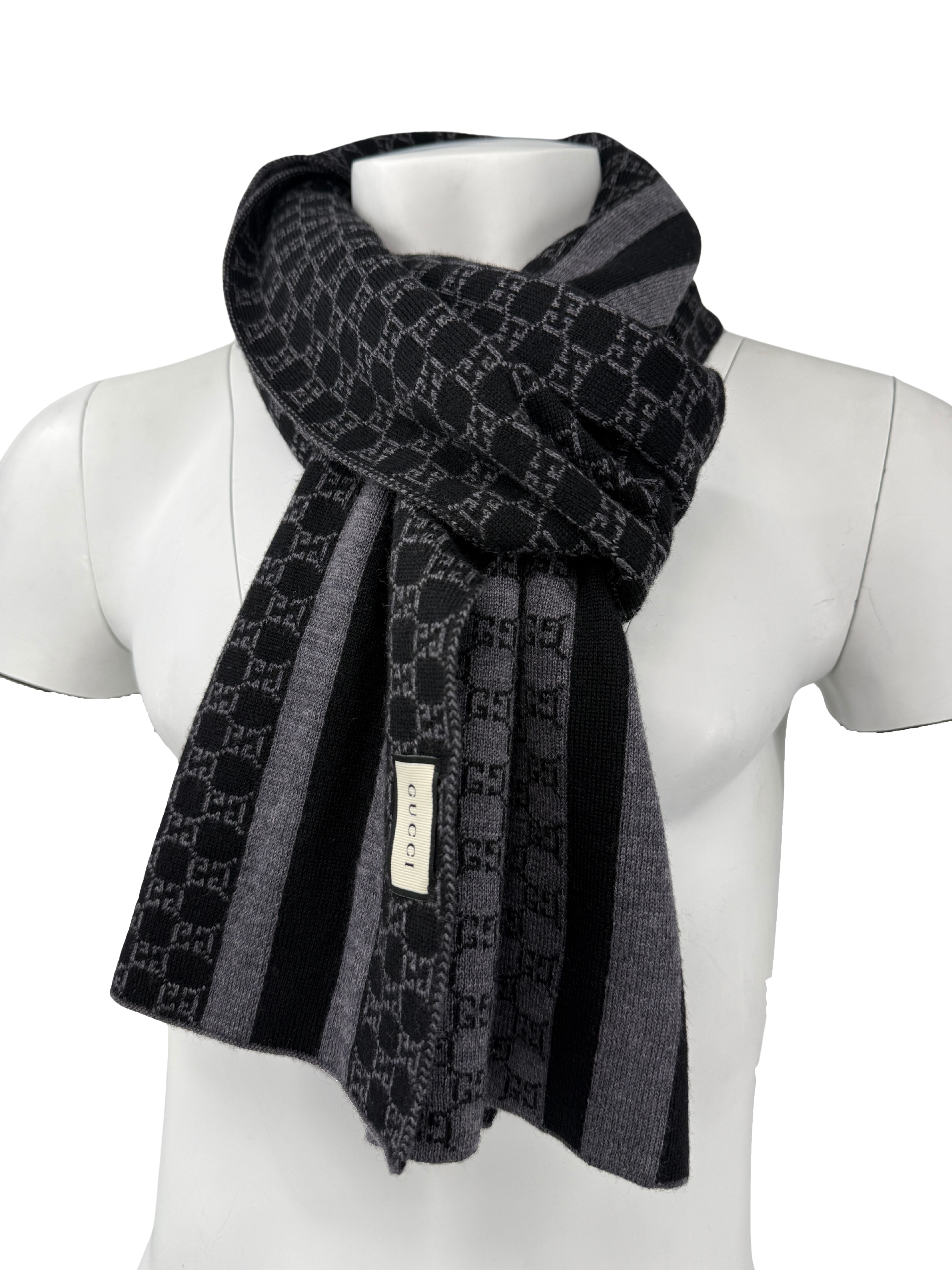 Gucci Double Jacquard GG Wool Scarf - Grey (Unused) Gucci