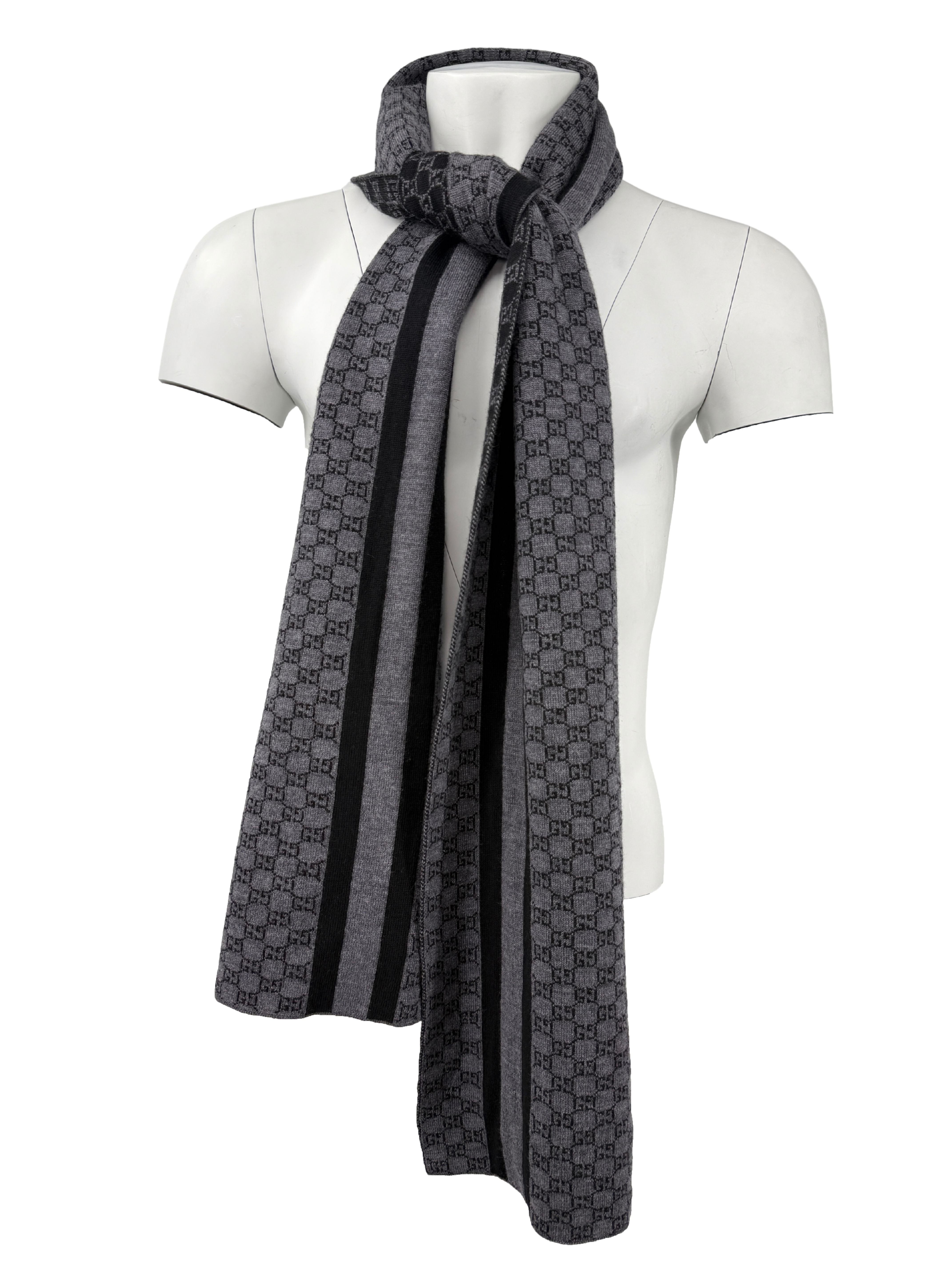 Gucci Double Jacquard GG Wool Scarf - Grey (Unused) Gucci