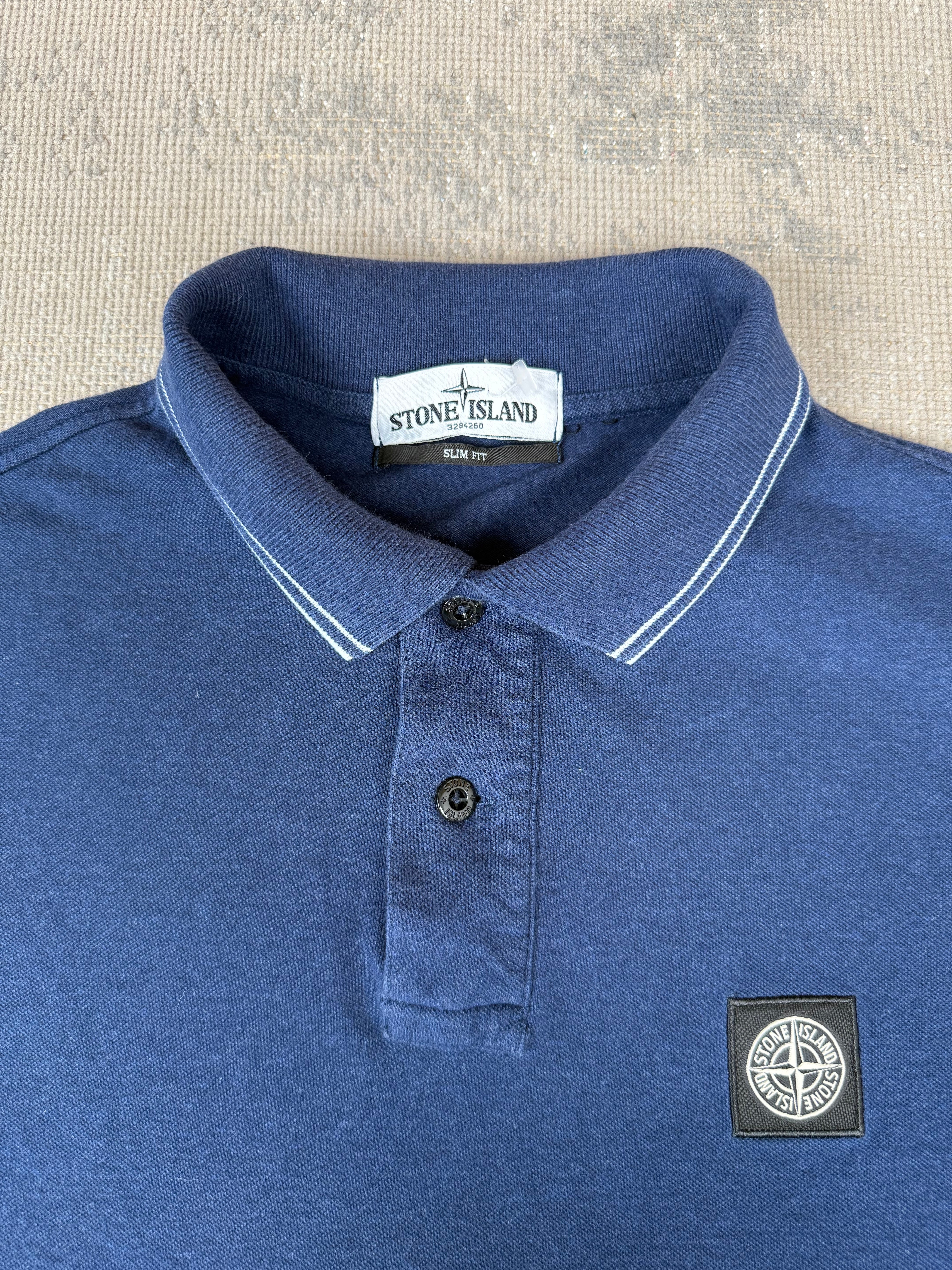 Stone Island Long Sleeve Compass Polo - Navy Stone Island