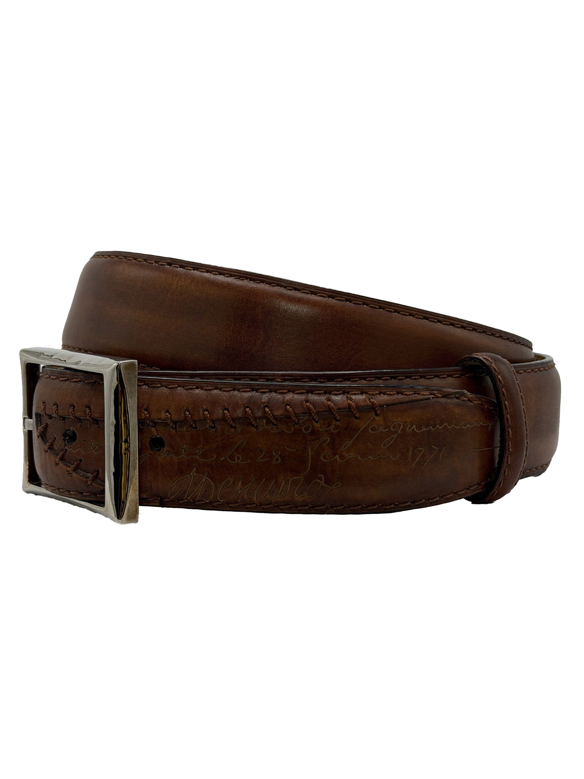Berluti Scritto Leather Belt - Brown Berluti