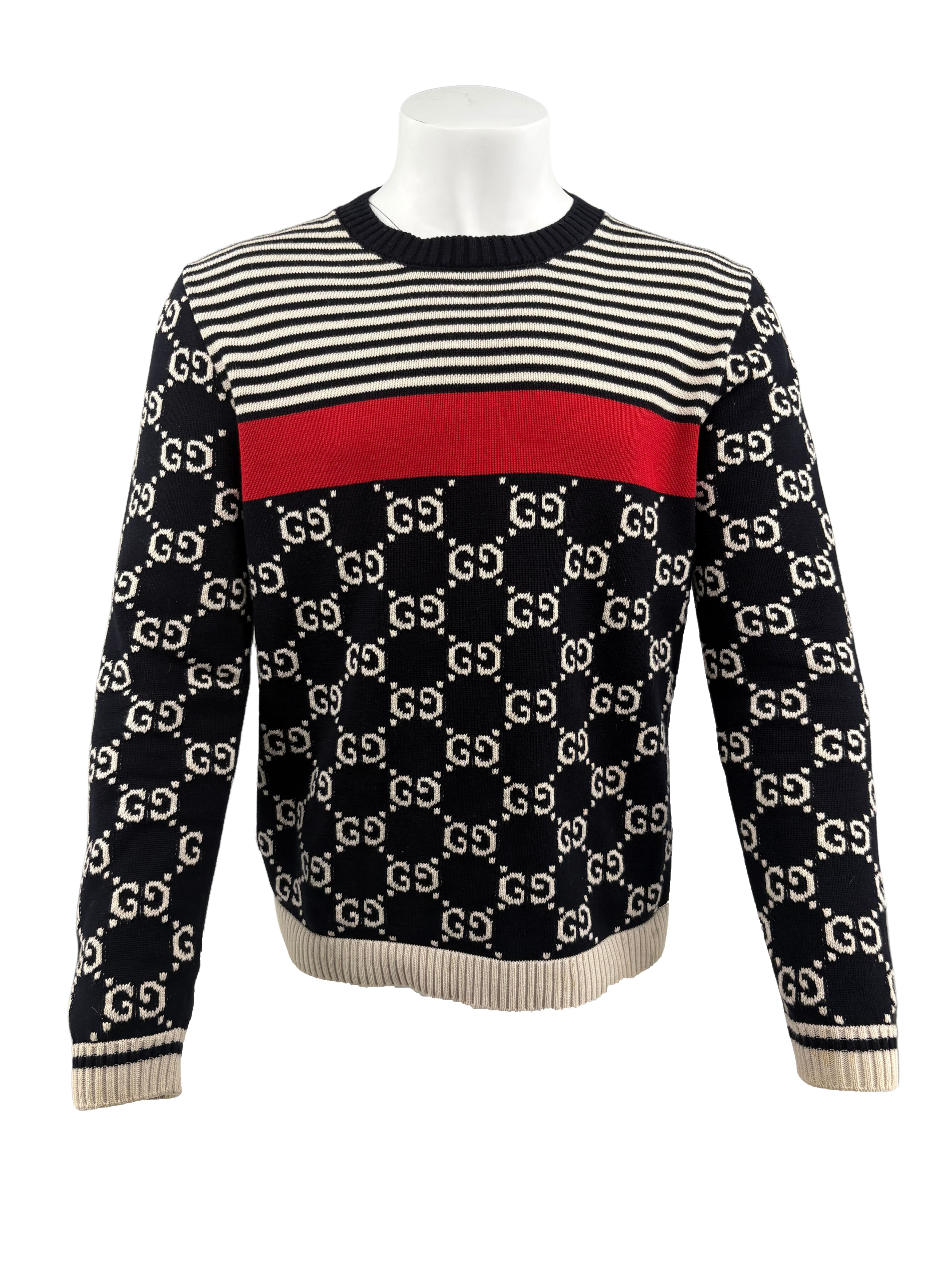 Gucci GG Stripe Knit Jumper - Navy/White Gucci