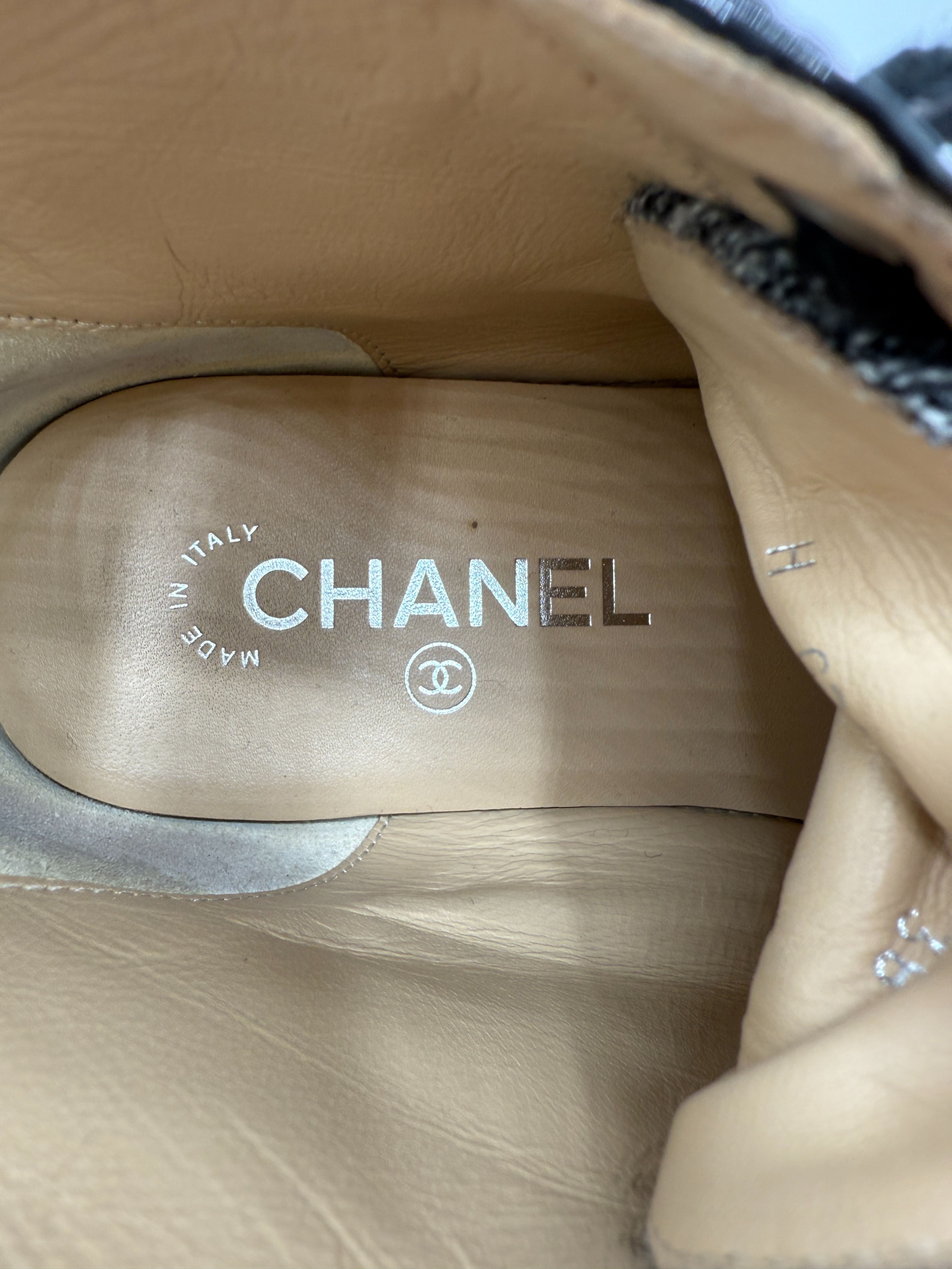 Chanel Tweed and Leather CC Cap Toe High Top Sneakers - Grey