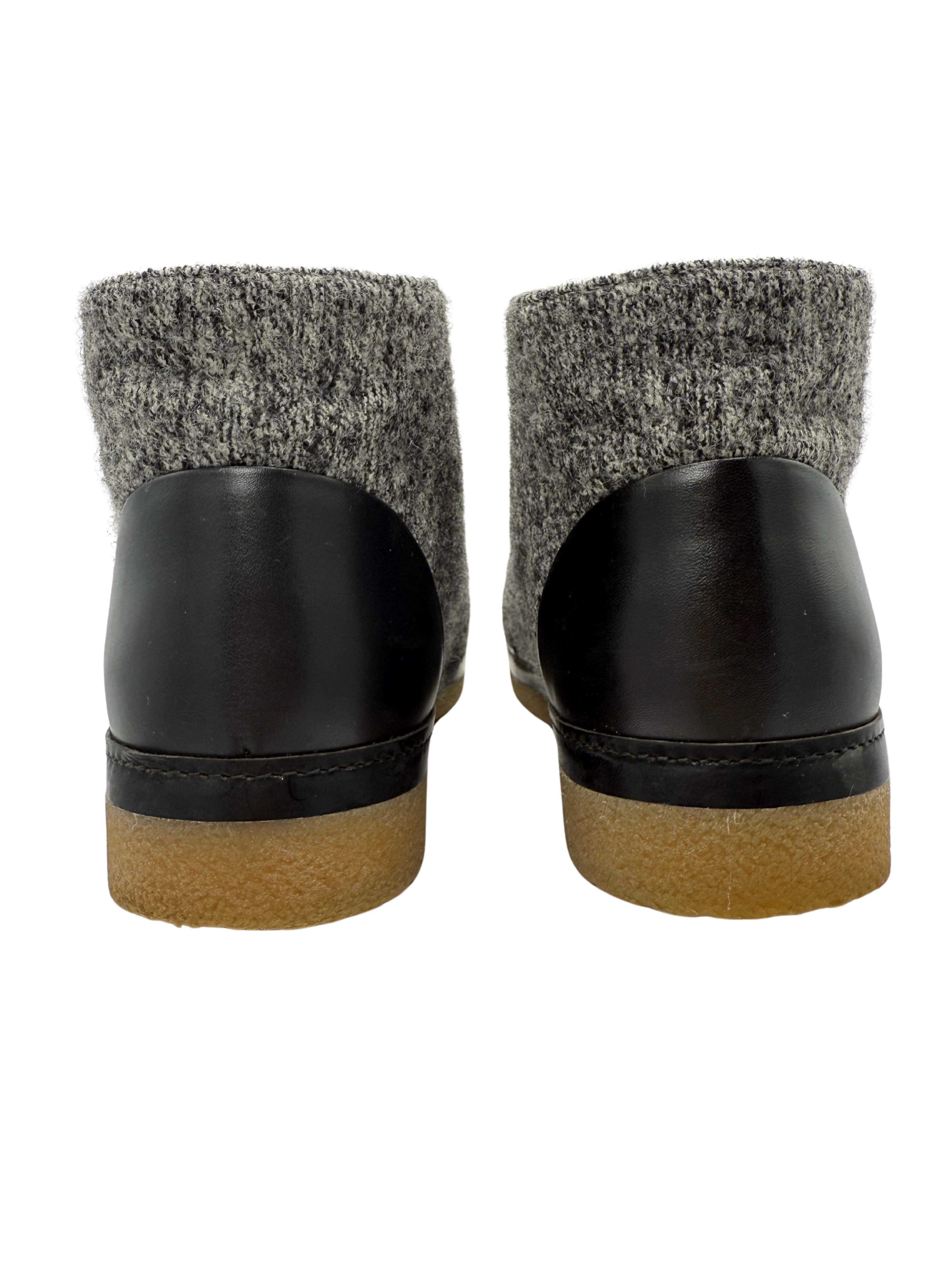 Chanel Tweed and Leather CC Cap Toe High Top Sneakers - Grey