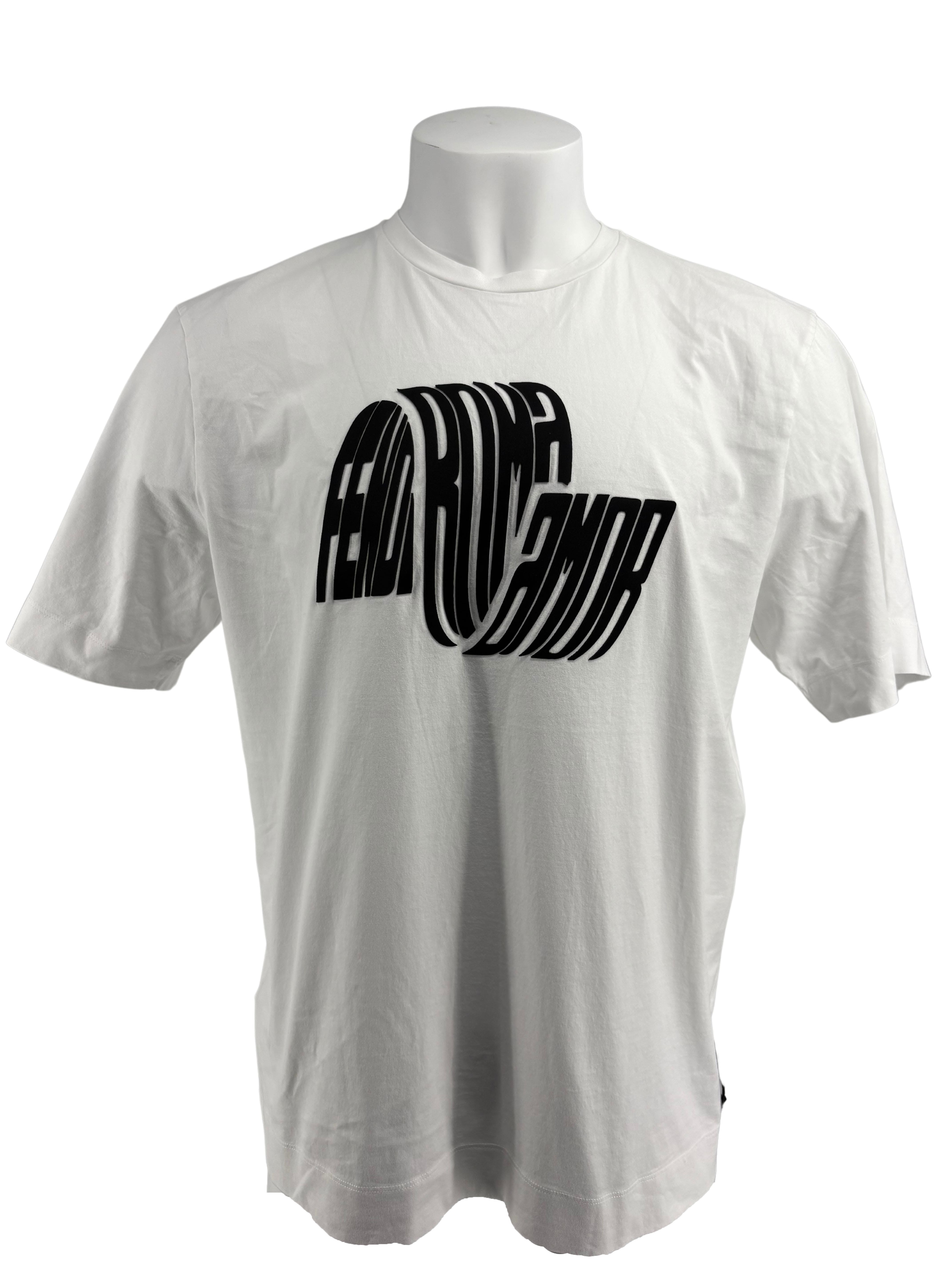 Fendi Logo Patch Cotton Crew Neck T-Shirt- White Fendi