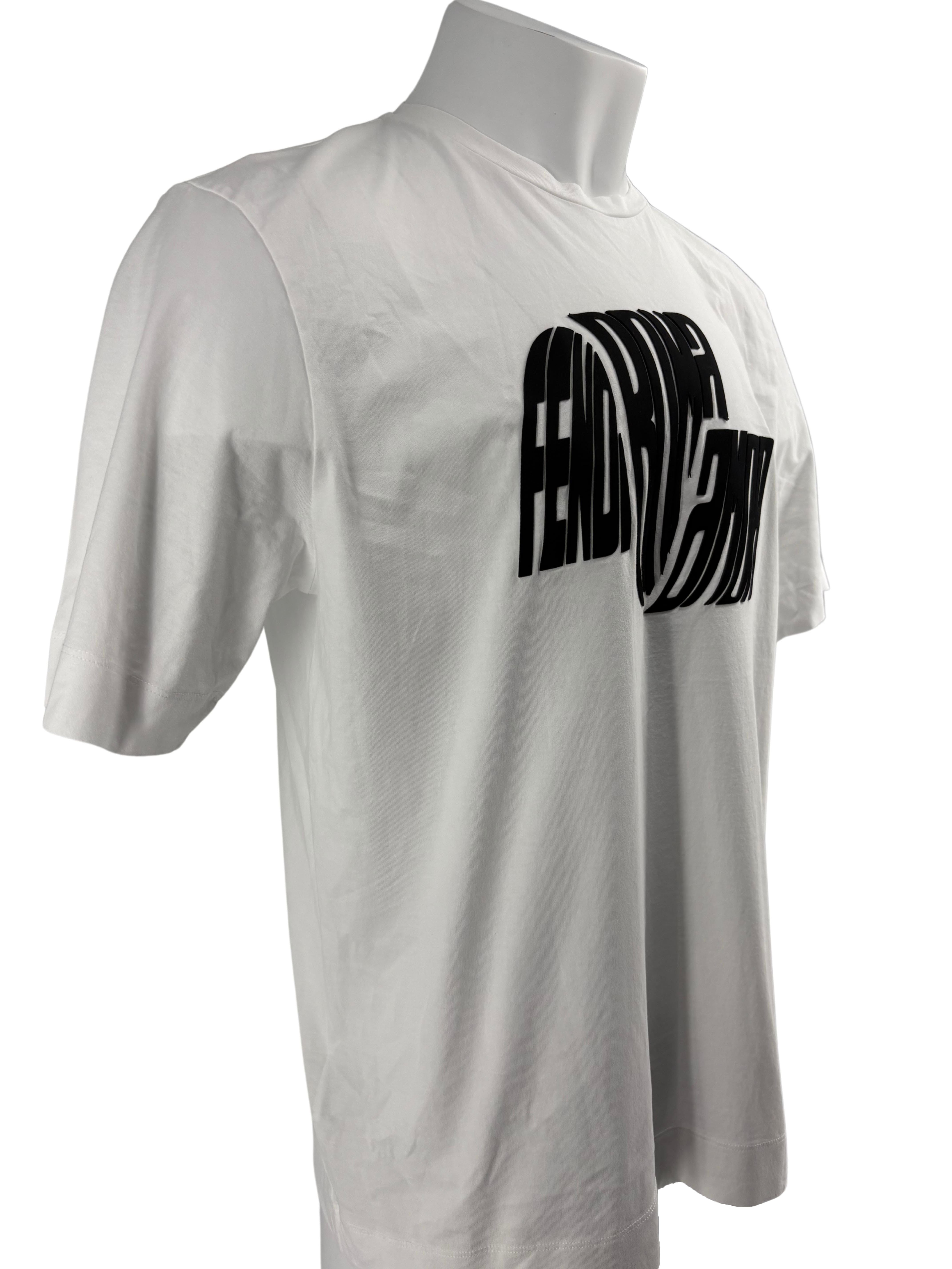 Fendi Logo Patch Cotton Crew Neck T-Shirt- White Fendi