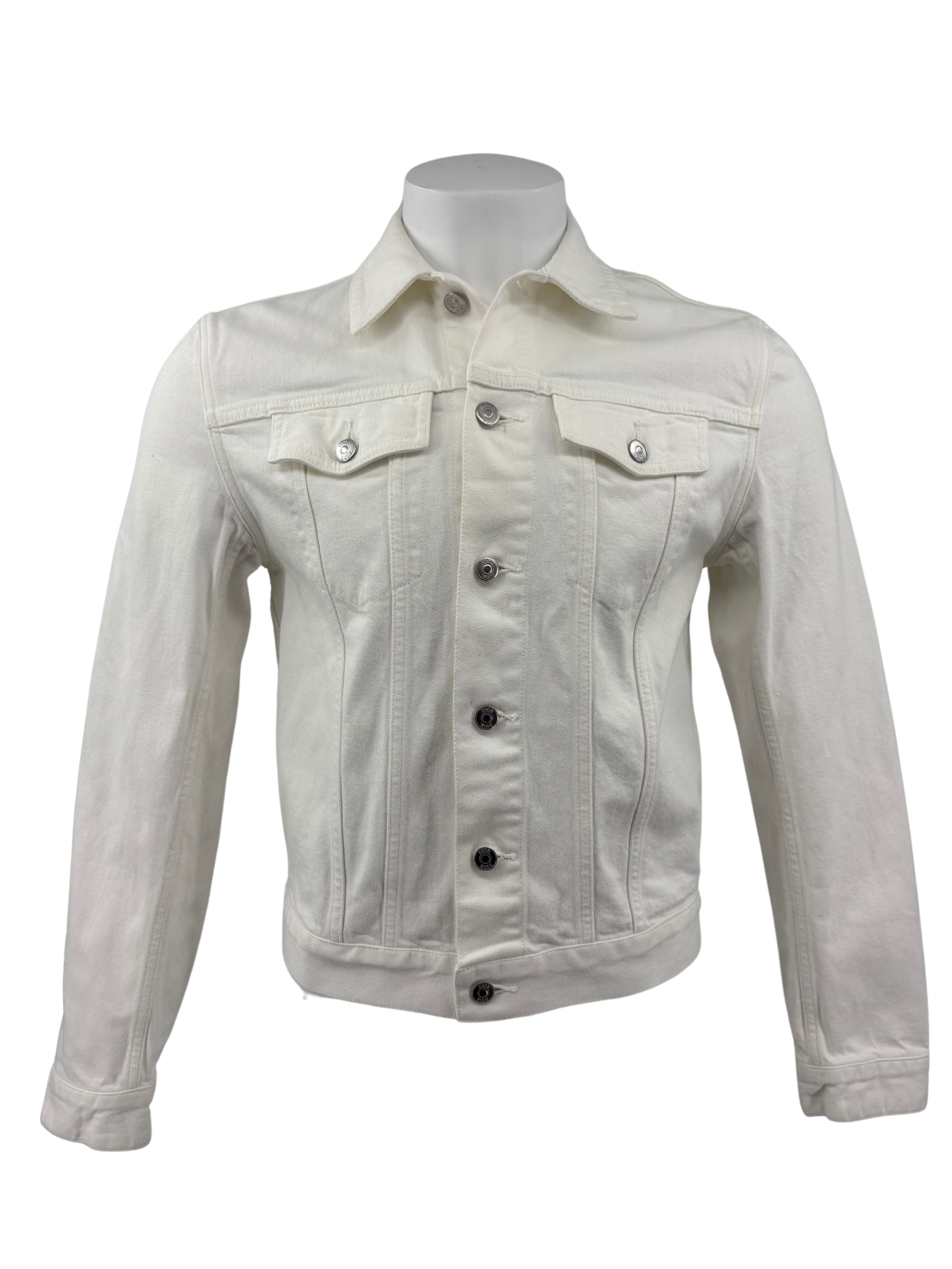 Dior White Denim Embroidered Logo Jacket  - White