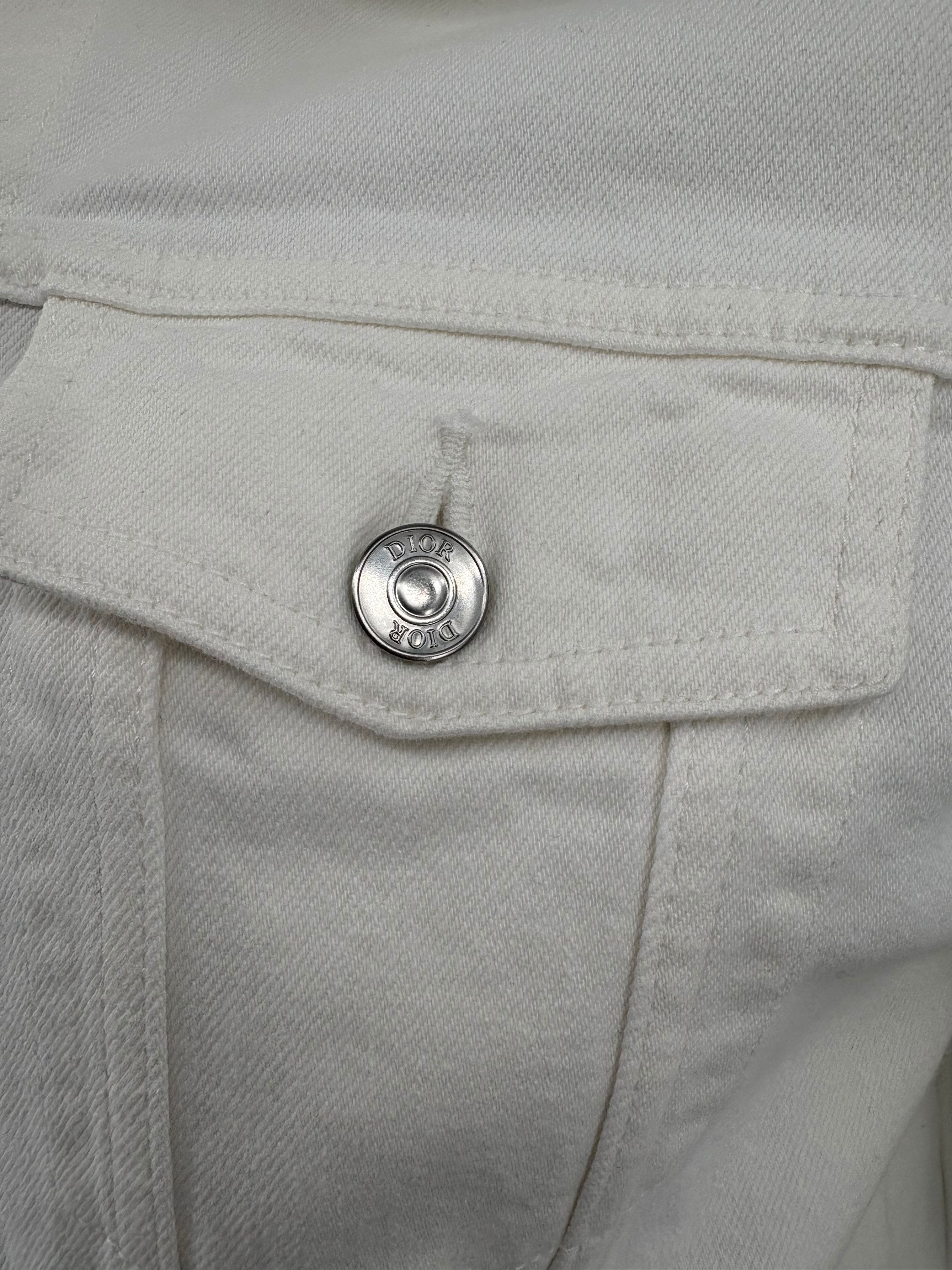 Dior White Denim Embroidered Logo Jacket  - White