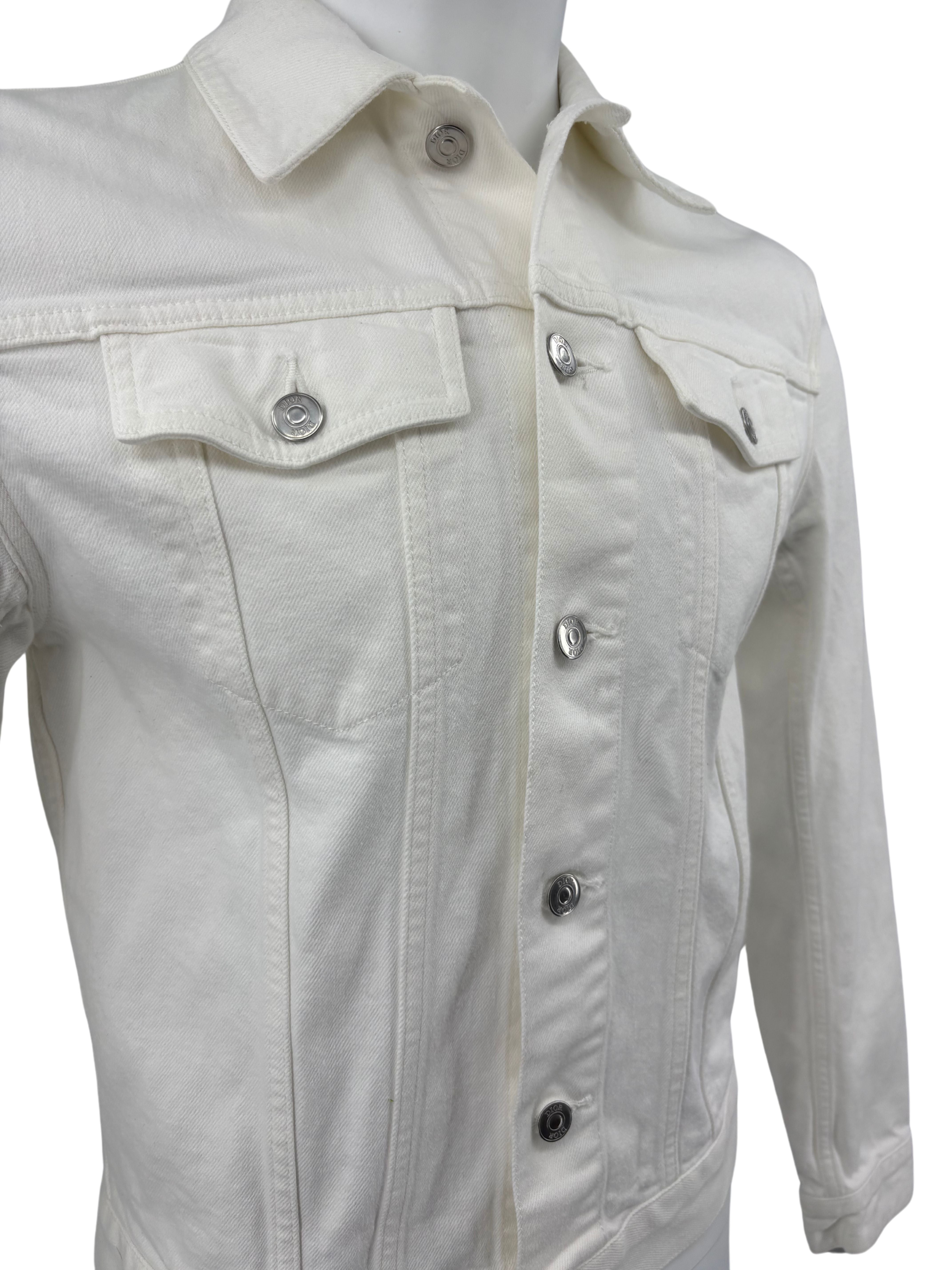 Dior White Denim Embroidered Logo Jacket  - White