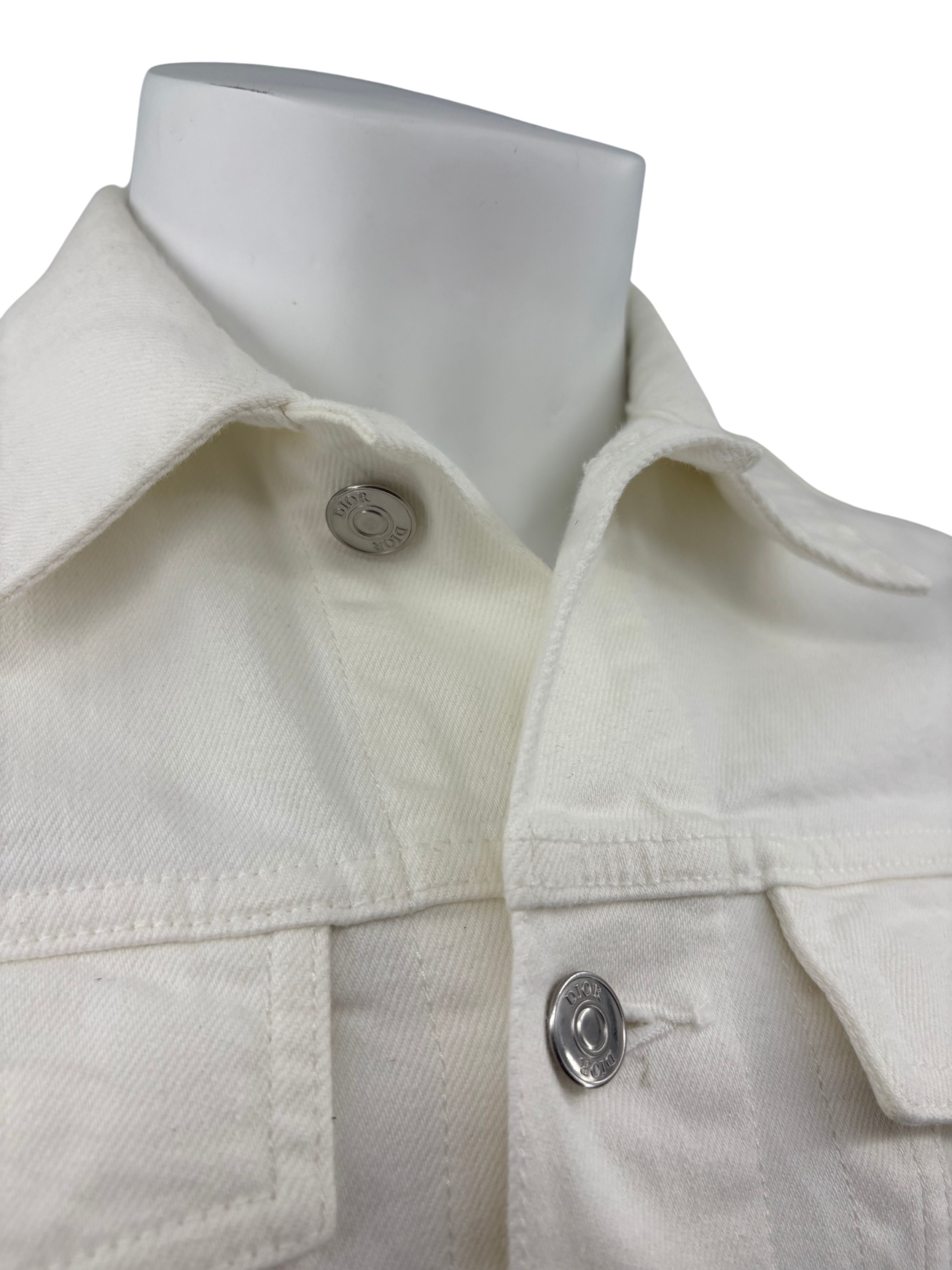 Dior White Denim Embroidered Logo Jacket  - White