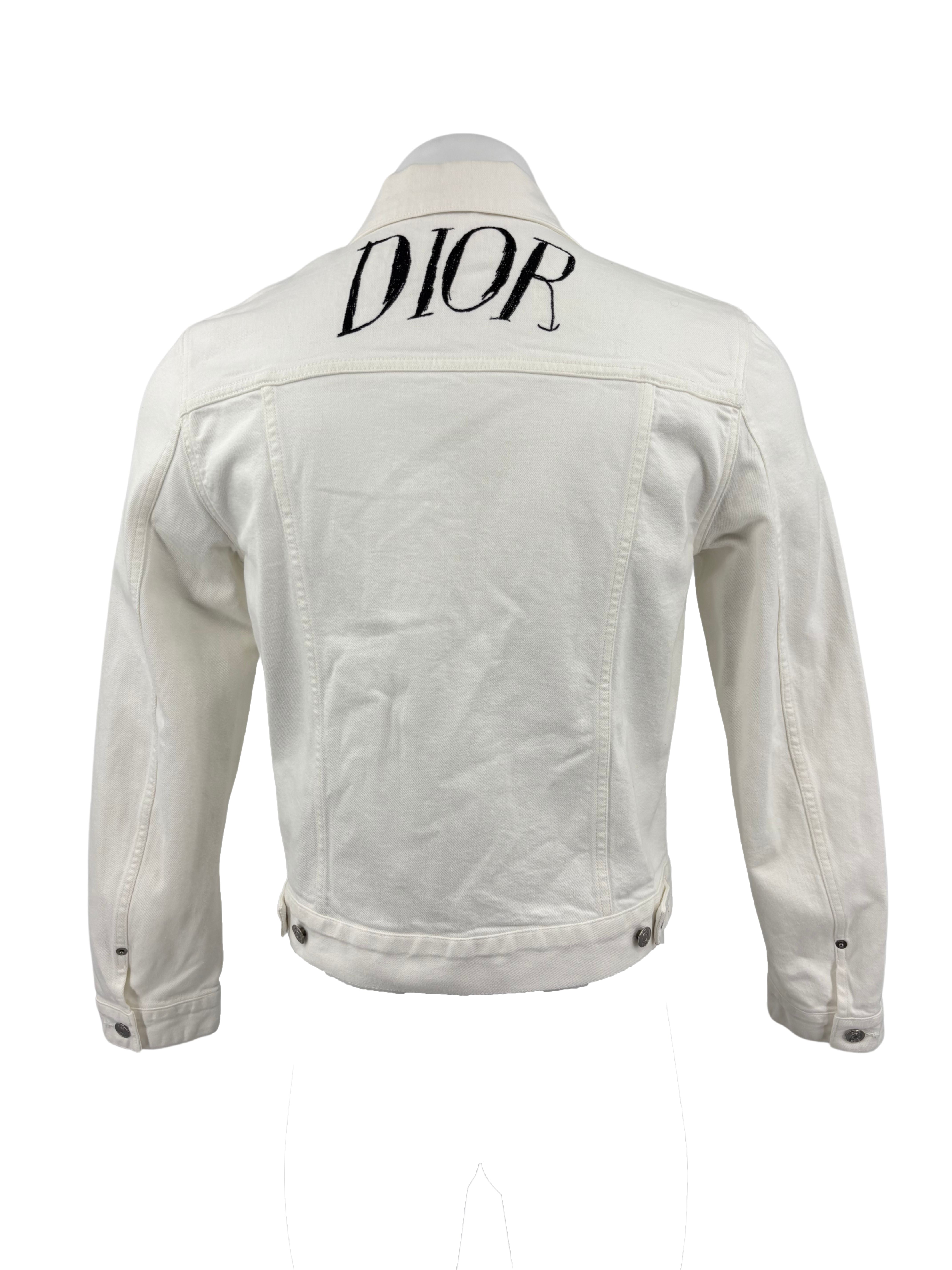 Dior White Denim Embroidered Logo Jacket  - White