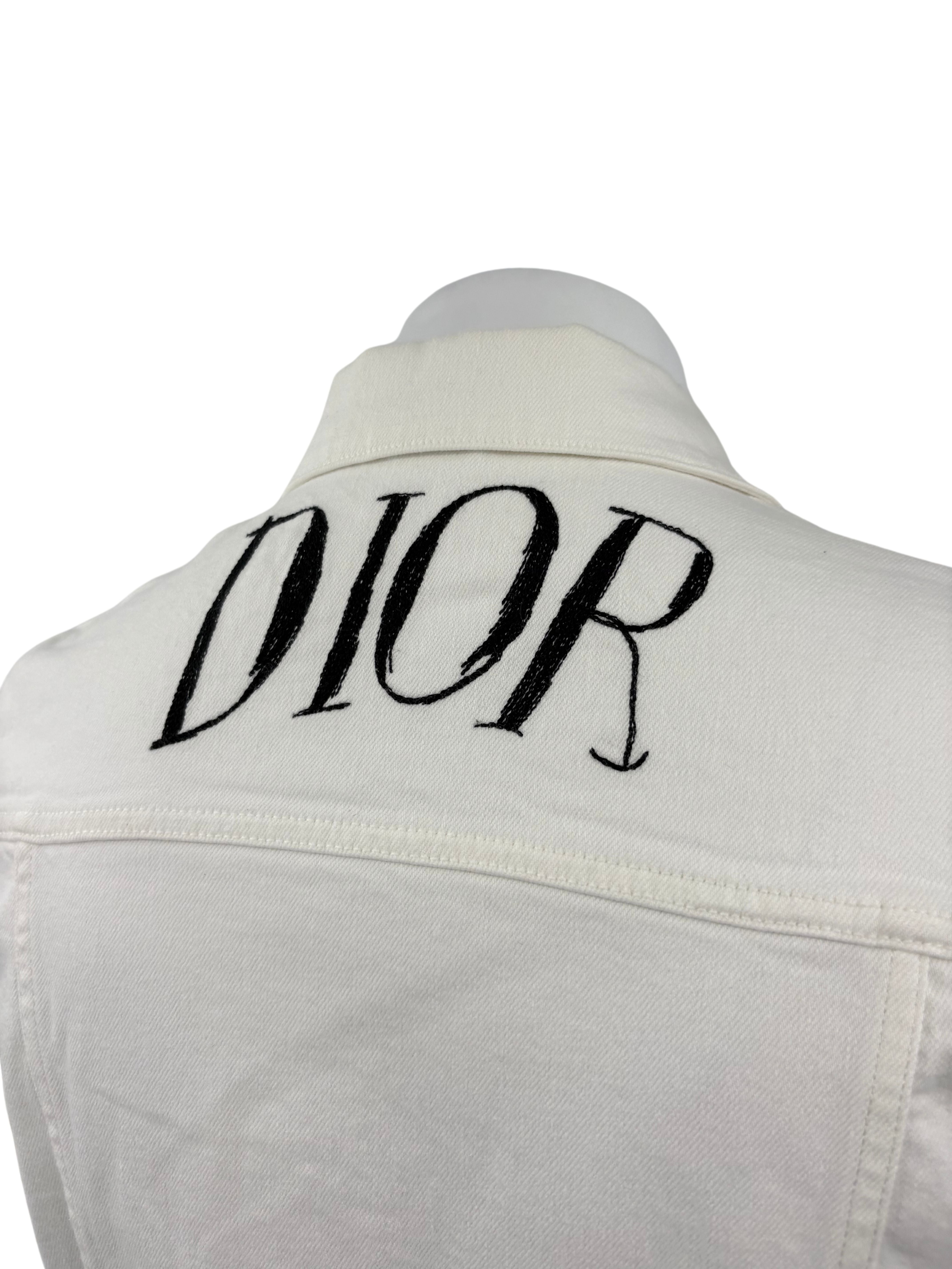 Dior White Denim Embroidered Logo Jacket  - White