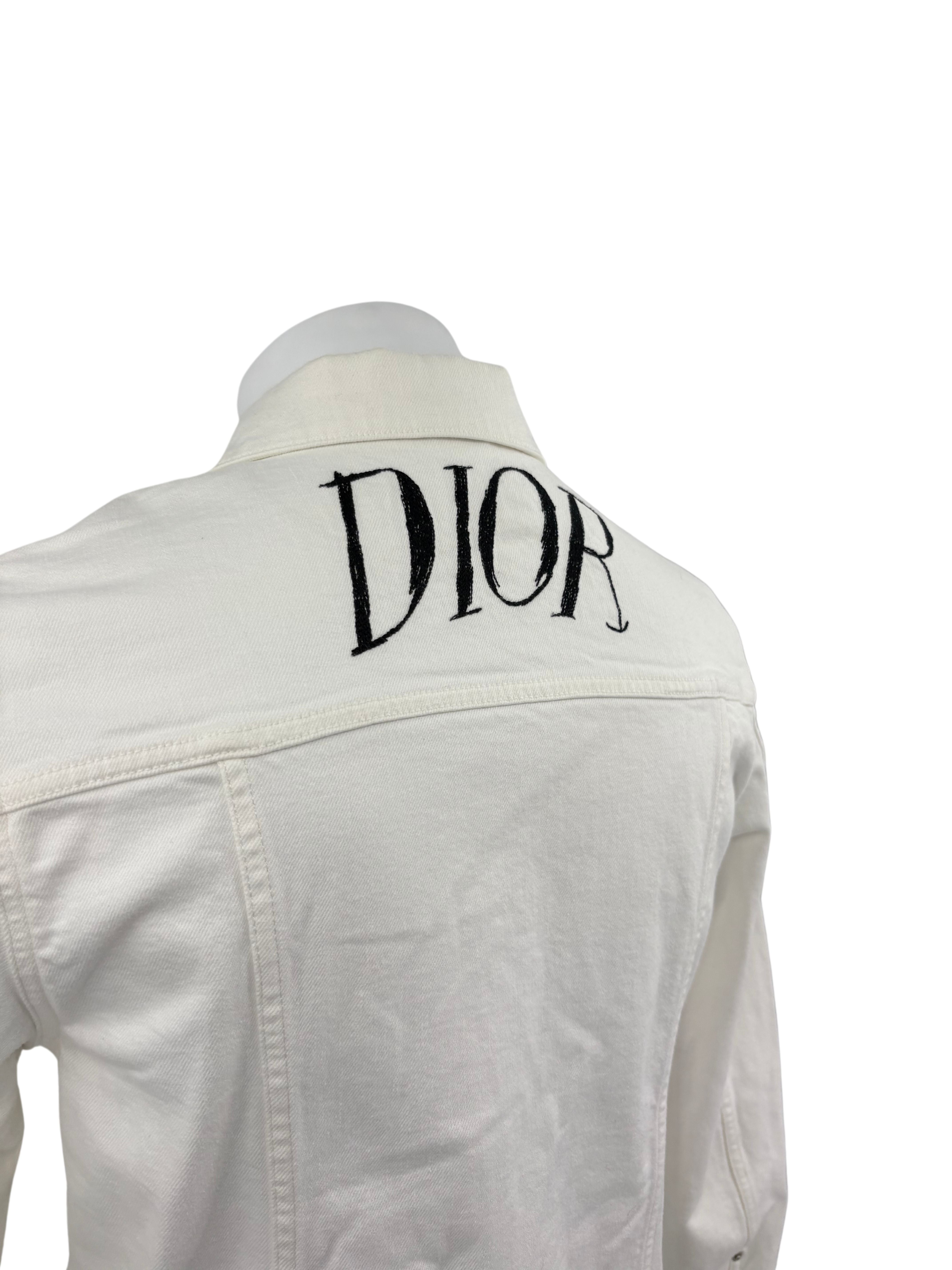 Dior White Denim Embroidered Logo Jacket  - White