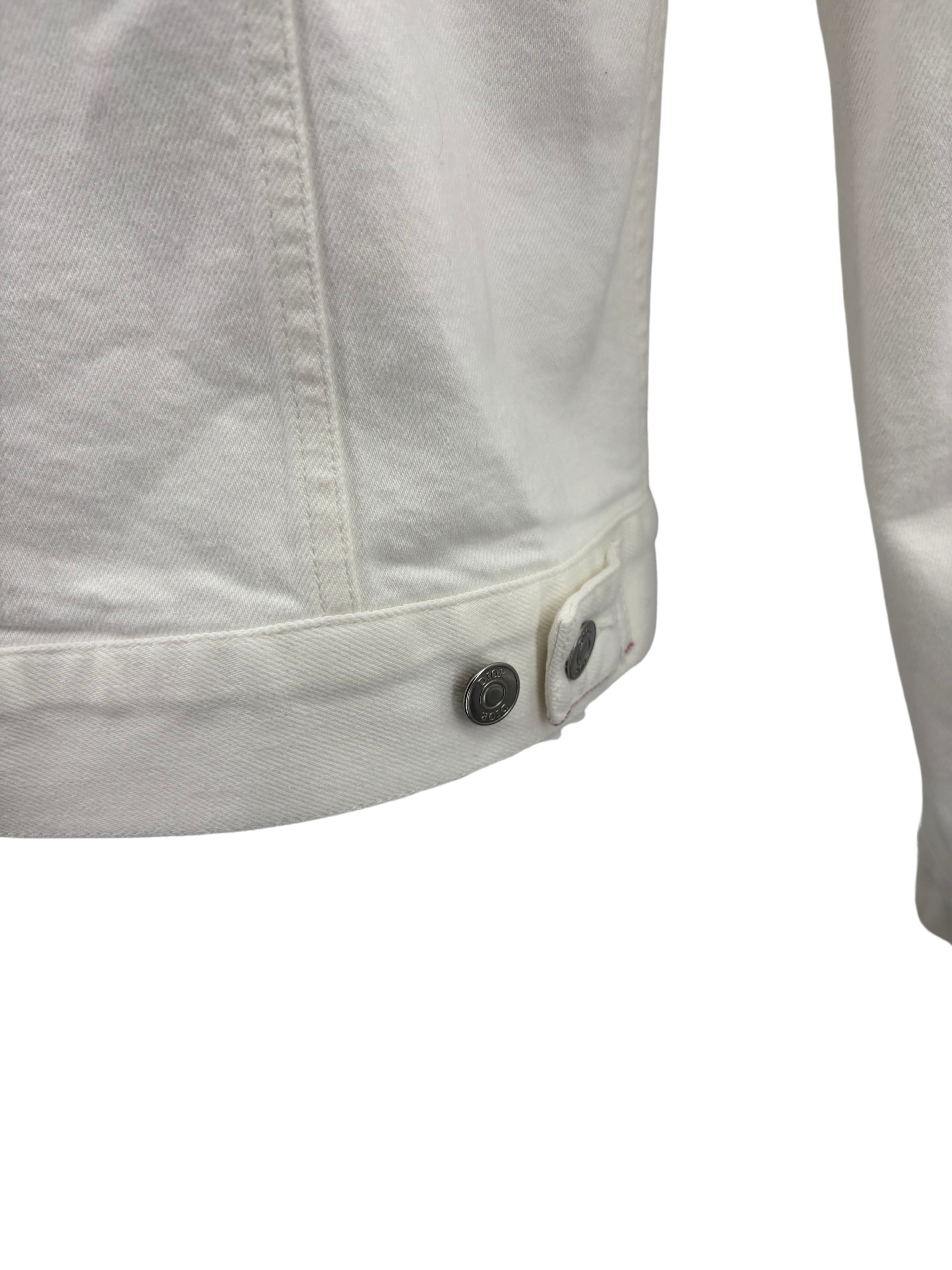 Dior White Denim Embroidered Logo Jacket  - White