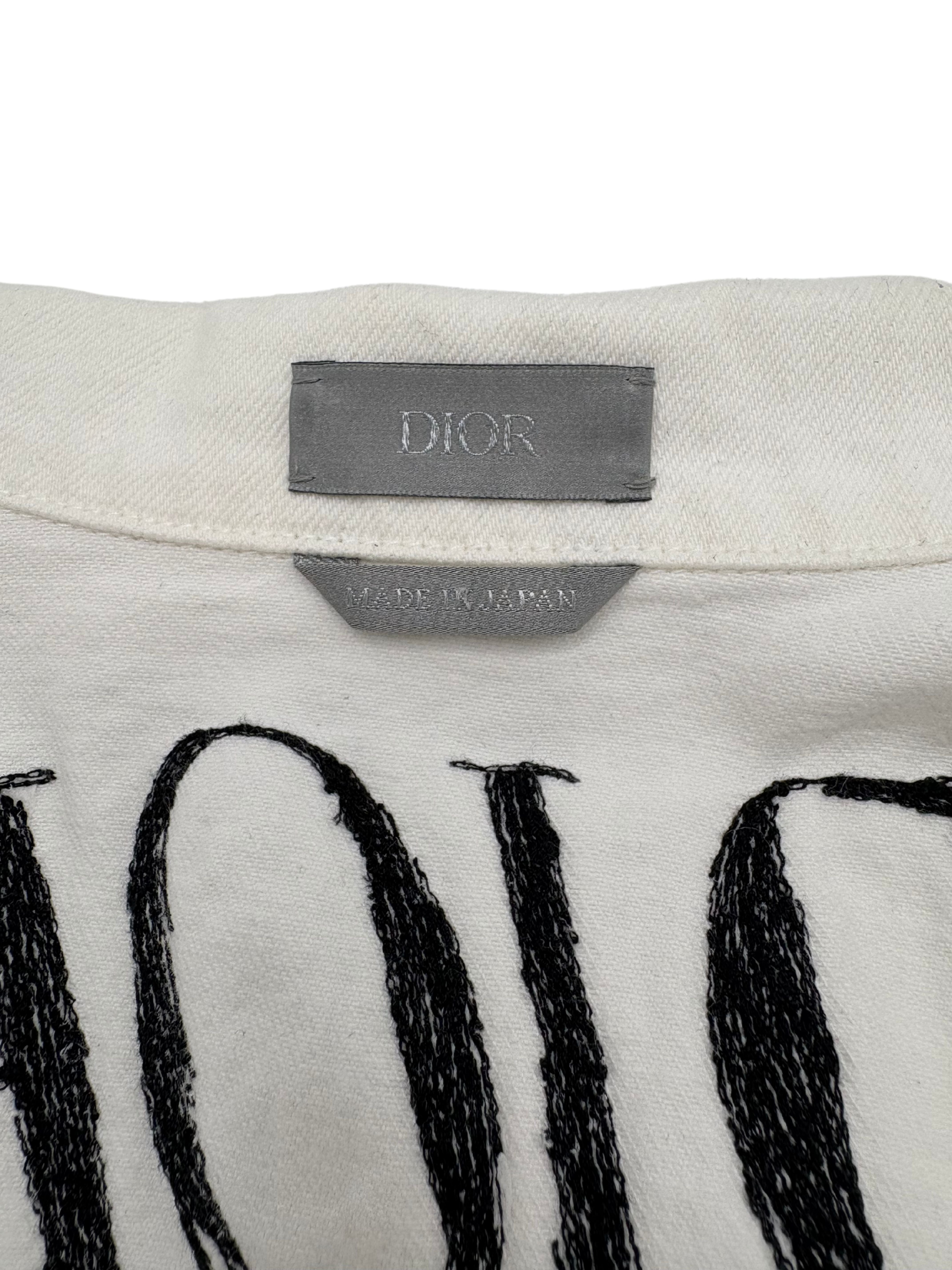 Dior White Denim Embroidered Logo Jacket  - White