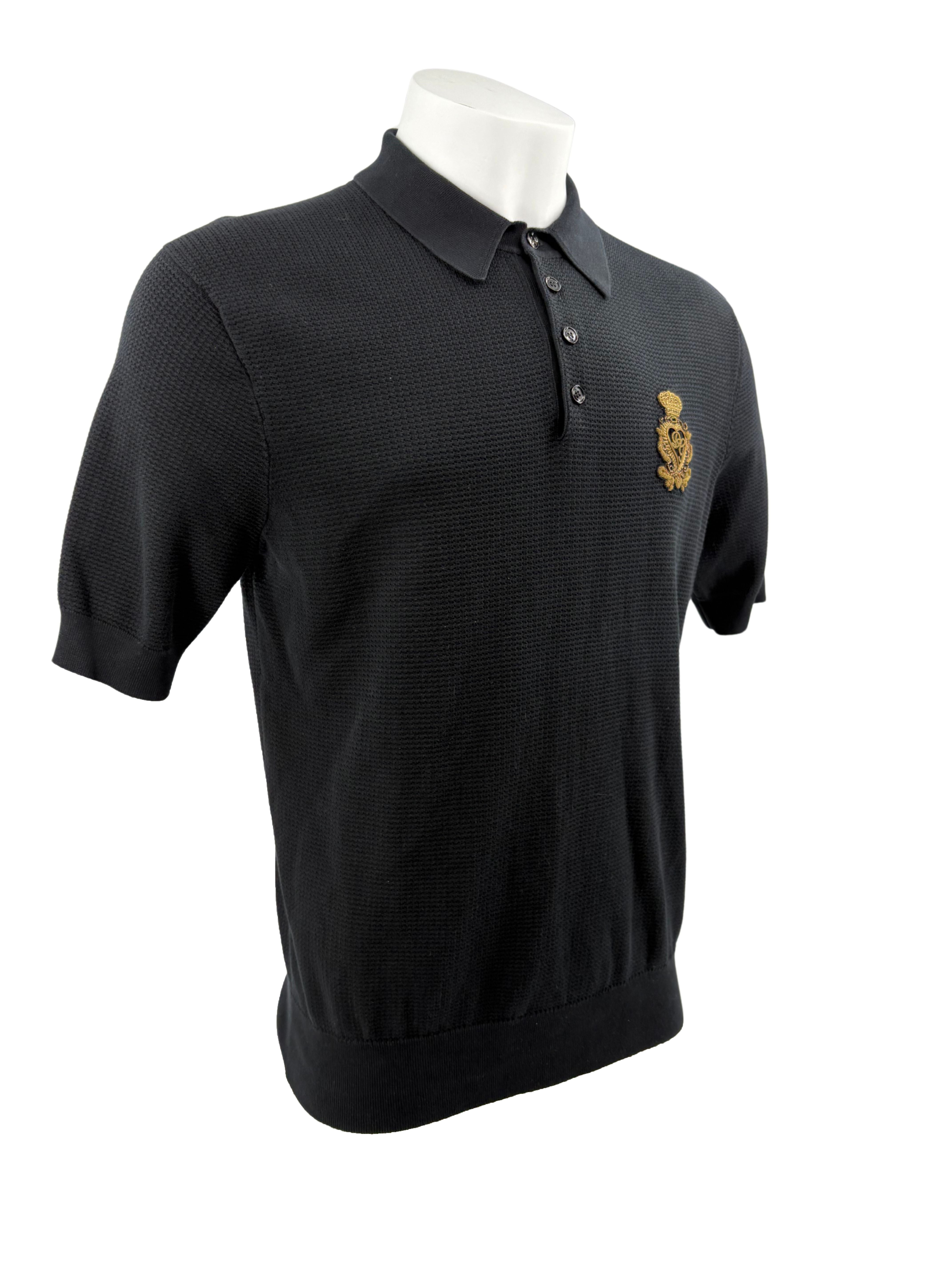 Dolce & Gabbana Embroidered Logo Knitted Polo Shirt - Black Dolce & Gabbana
