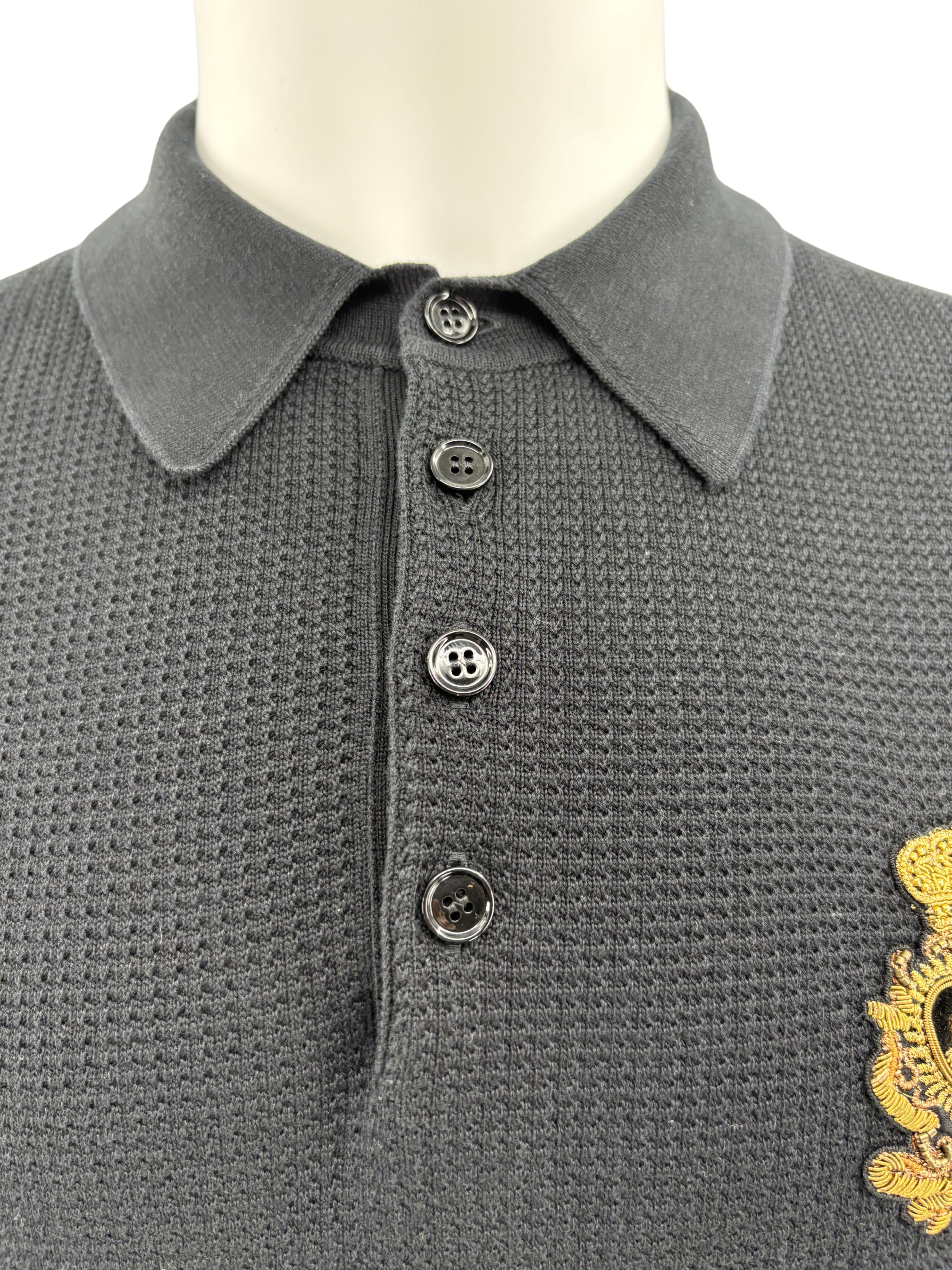 Dolce & Gabbana Embroidered Logo Knitted Polo Shirt - Black Dolce & Gabbana