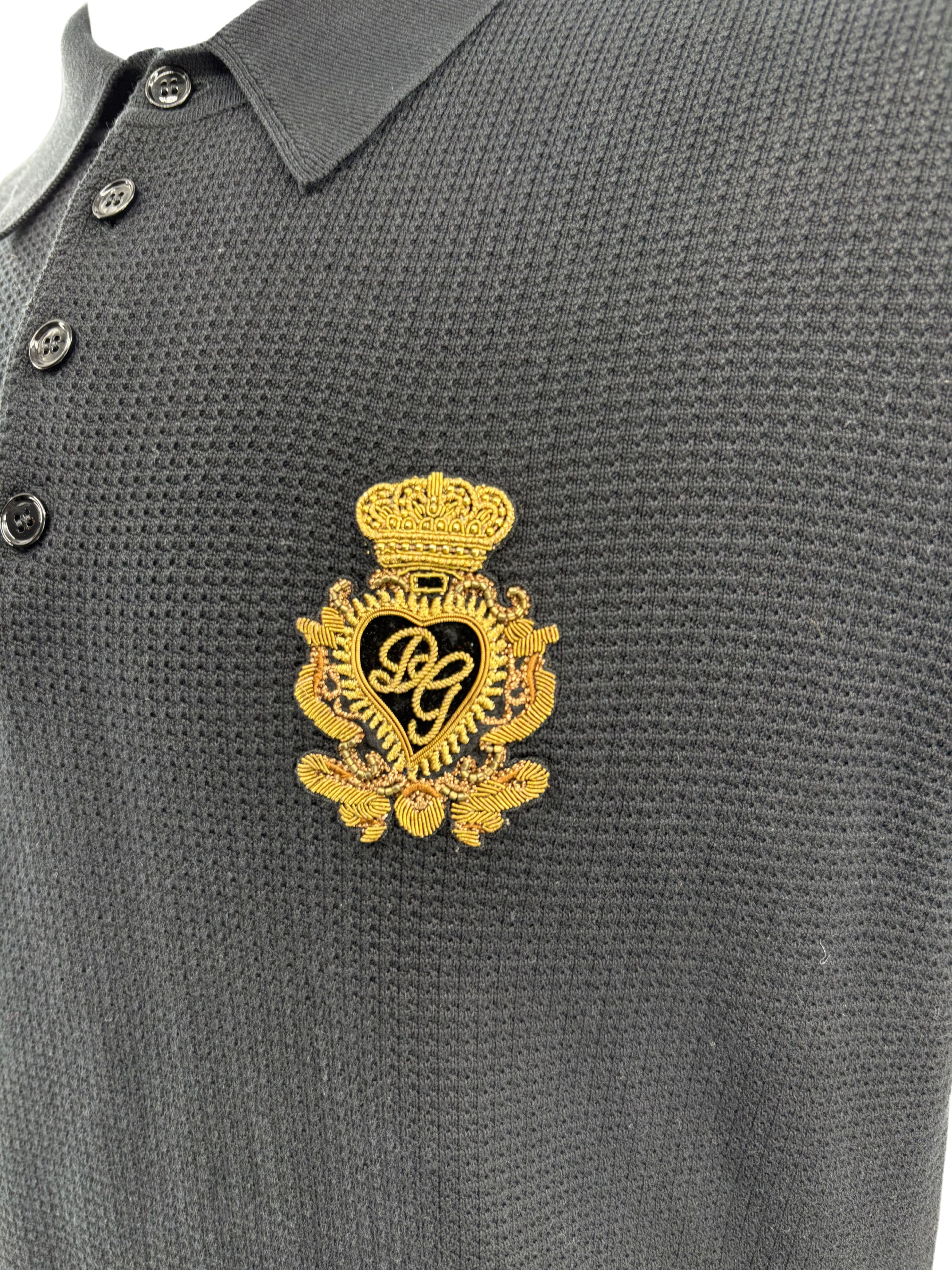 Dolce & Gabbana Embroidered Logo Knitted Polo Shirt - Black Dolce & Gabbana