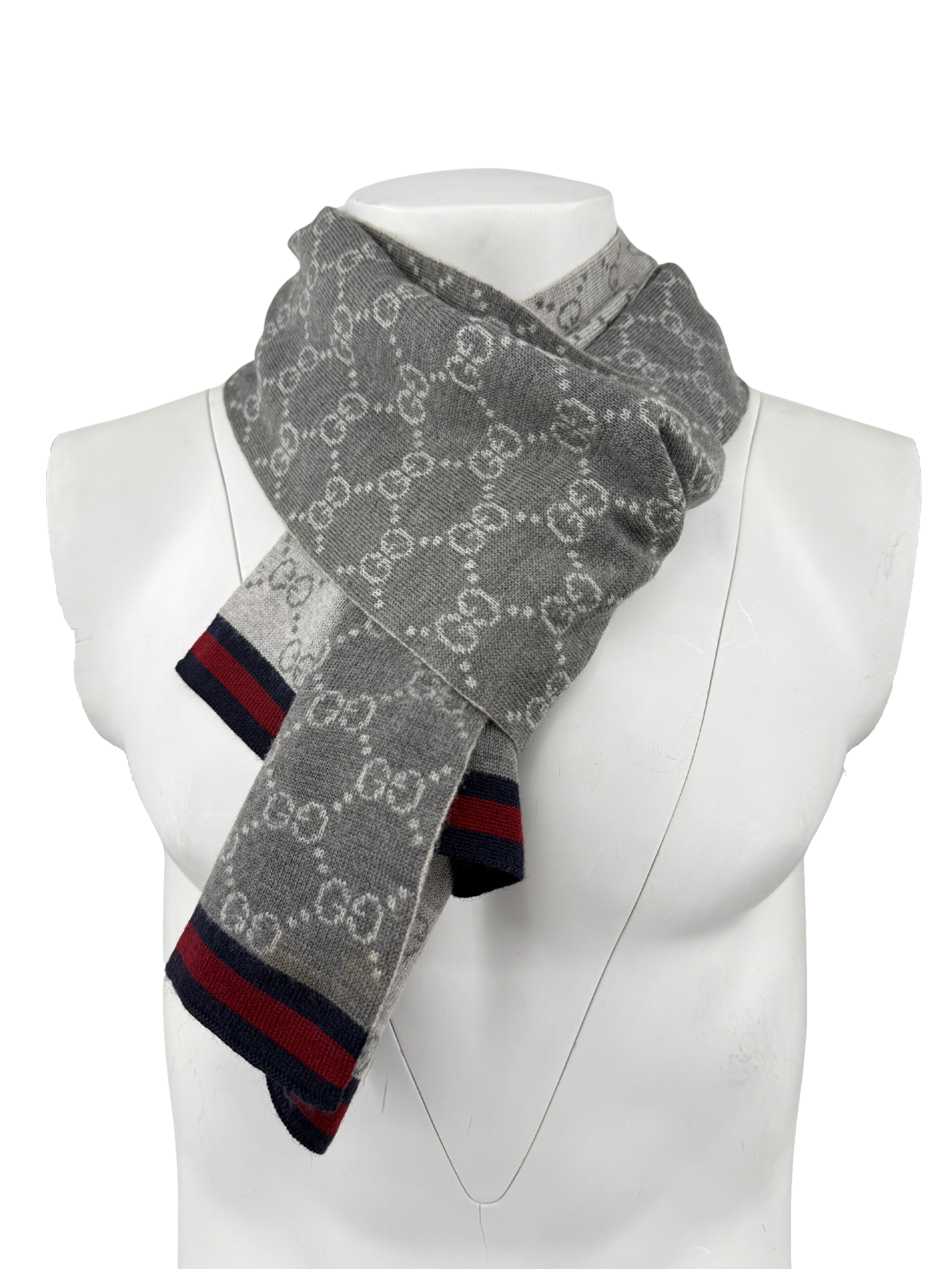 Gucci Double Jacquard GG Wool Scarf - Grey Gucci
