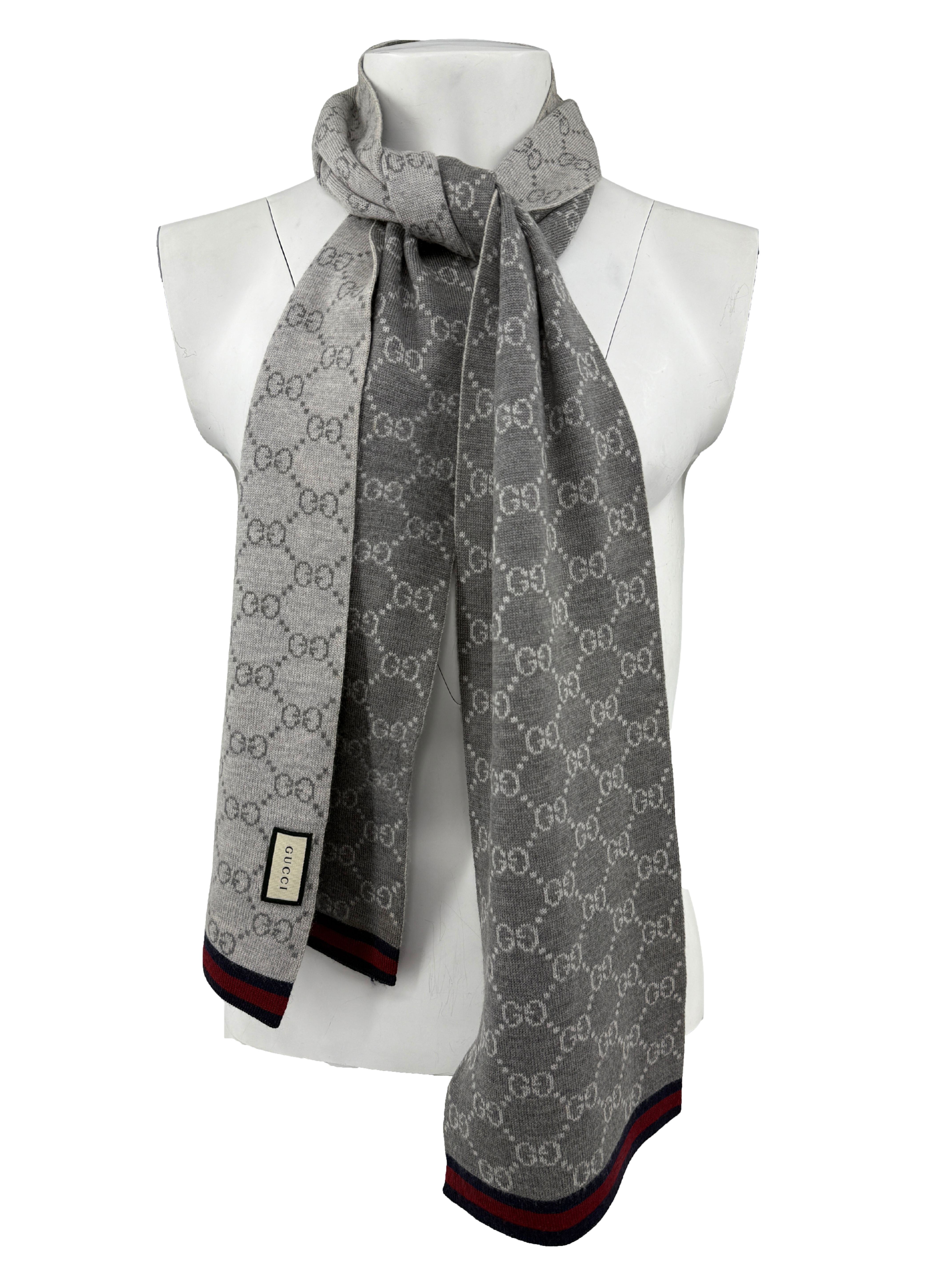 Gucci Double Jacquard GG Wool Scarf - Grey Gucci