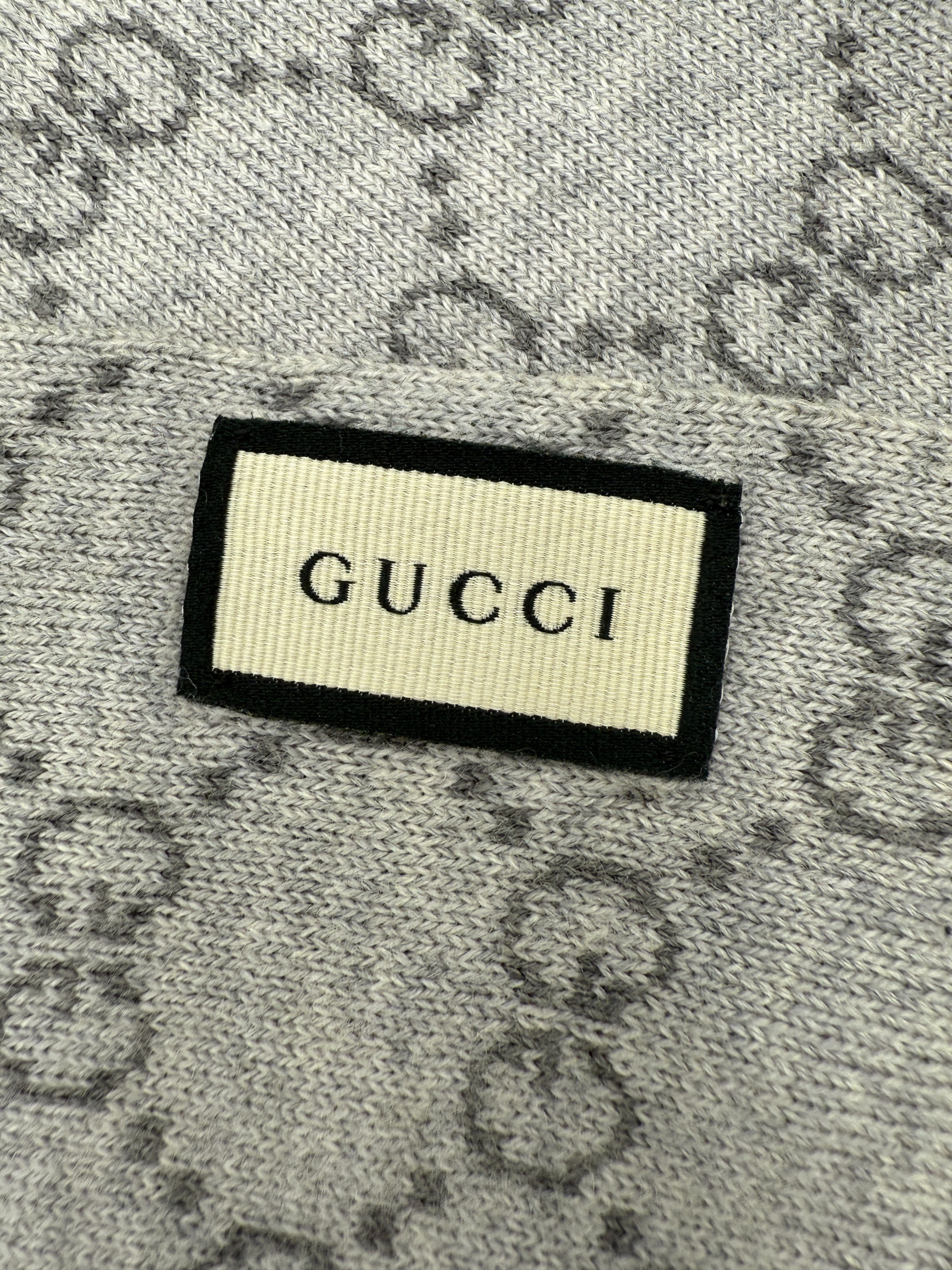 Gucci Double Jacquard GG Wool Scarf - Grey Gucci