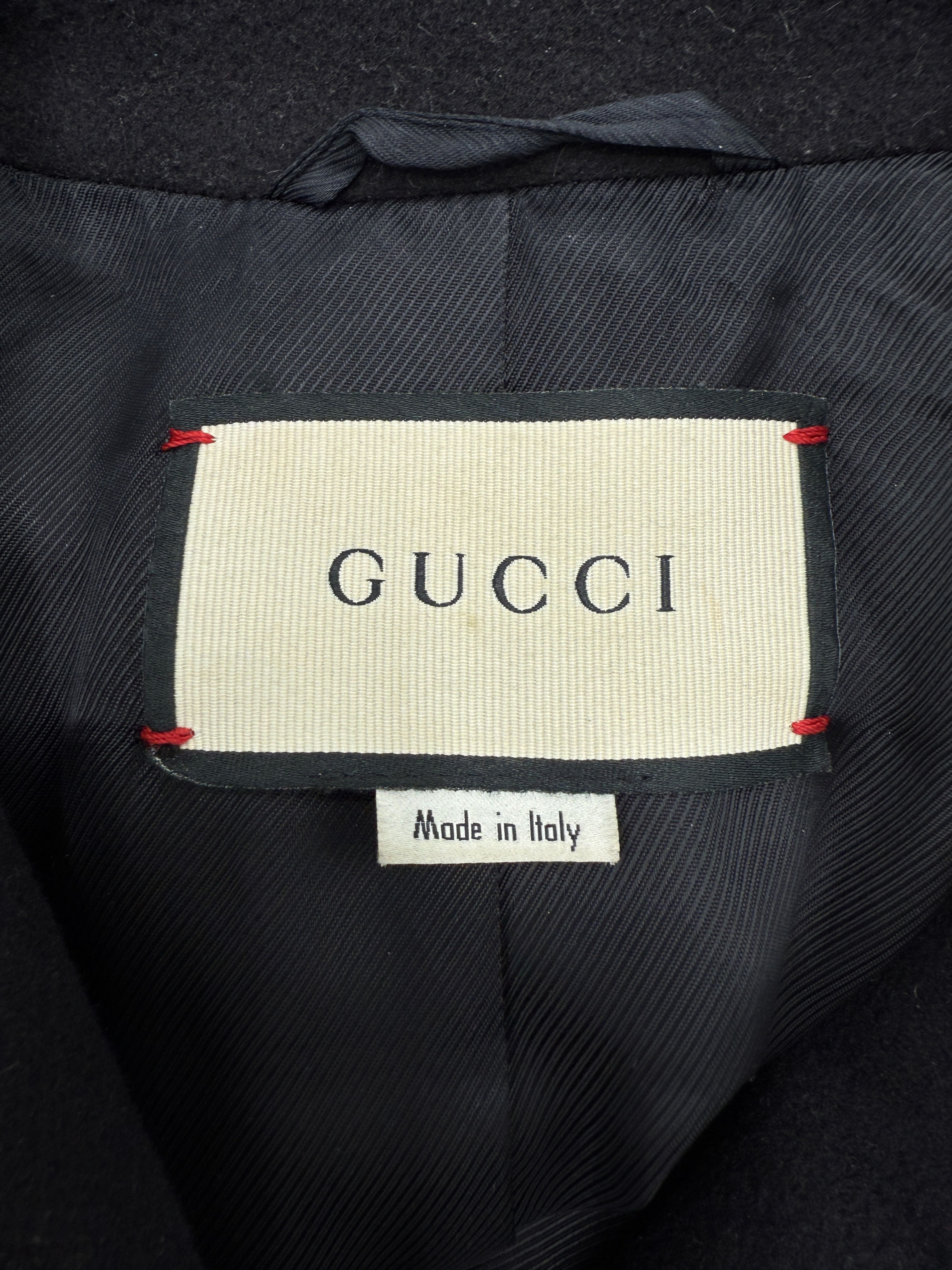 WOMEN'S Gucci Pearl GG Button Wool Coat - Black
