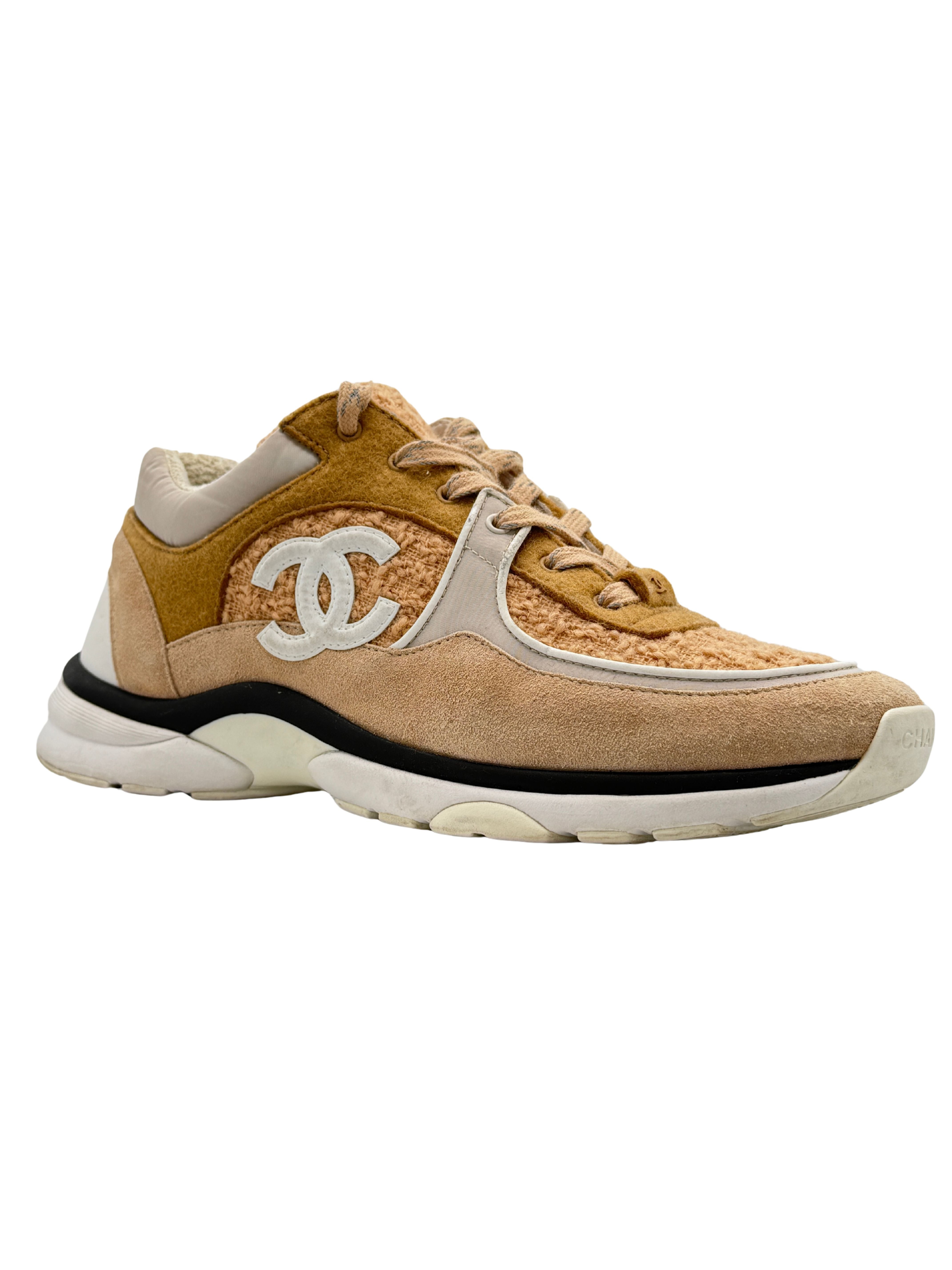 Chanel CC Tweed Runner Trainer - Beige