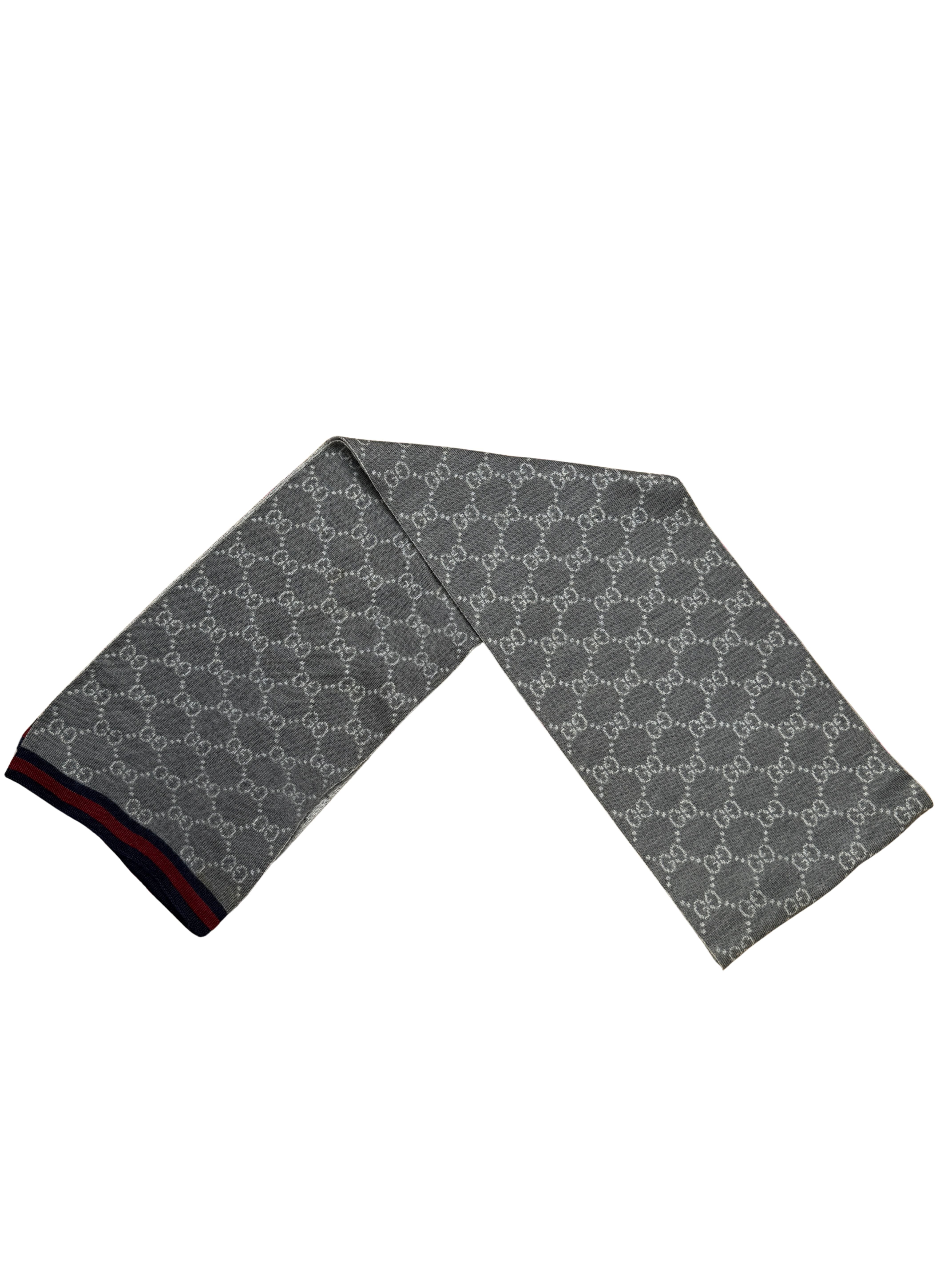 Gucci Double Jacquard GG Wool Scarf - Grey Gucci