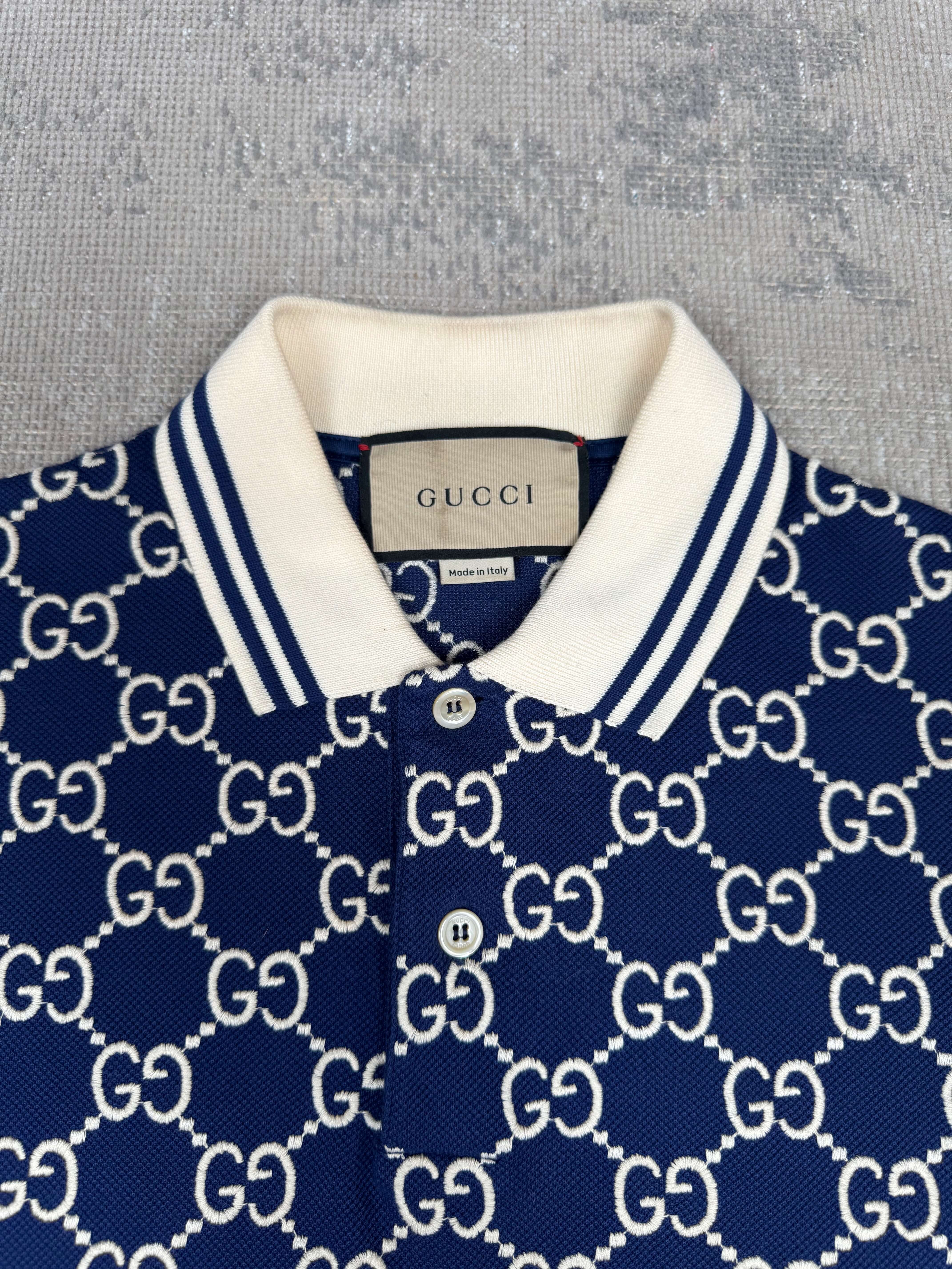 Gucci Embroidered GG Polo - Navy