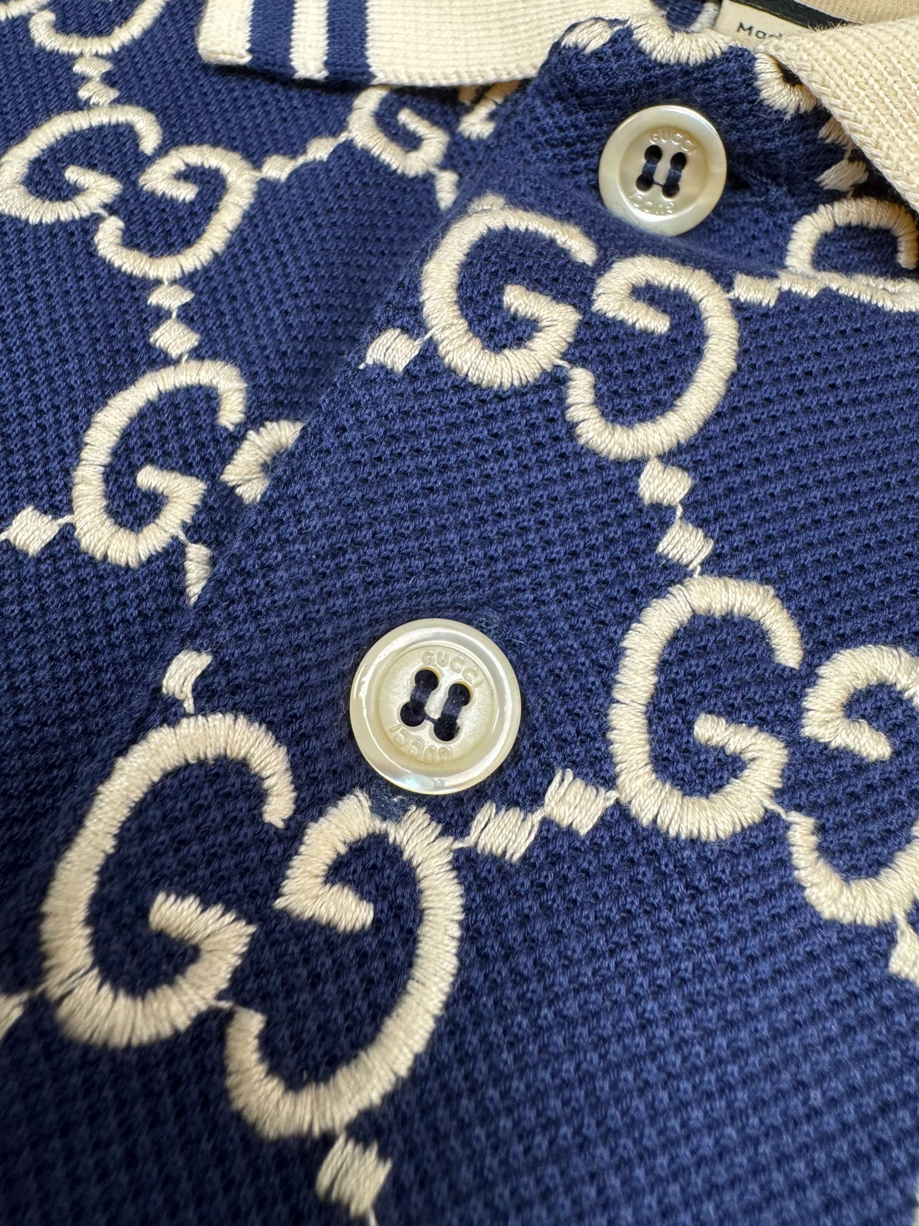 Gucci Embroidered GG Polo - Navy